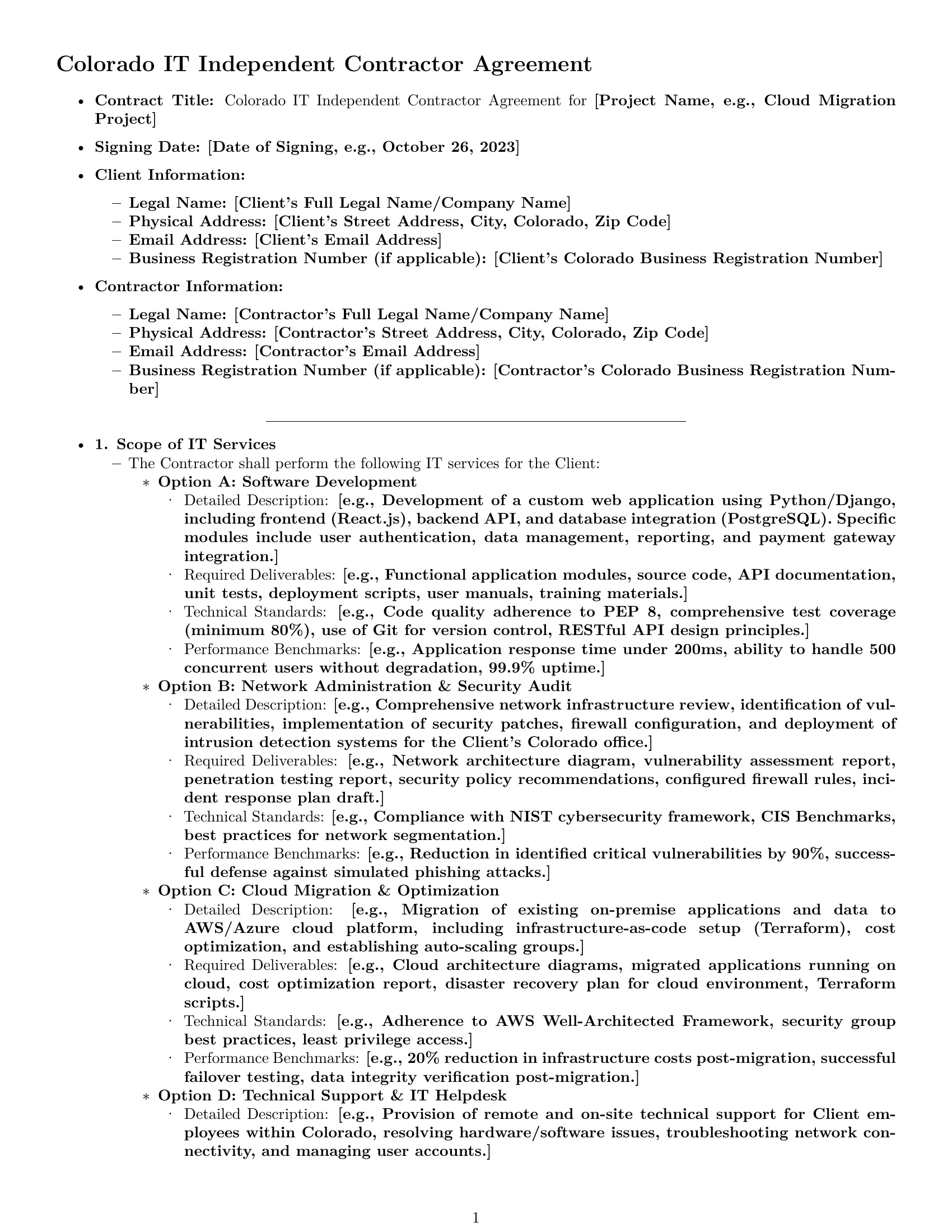 Preview page 1 of Pro Colorado IT independent contractor agreement template