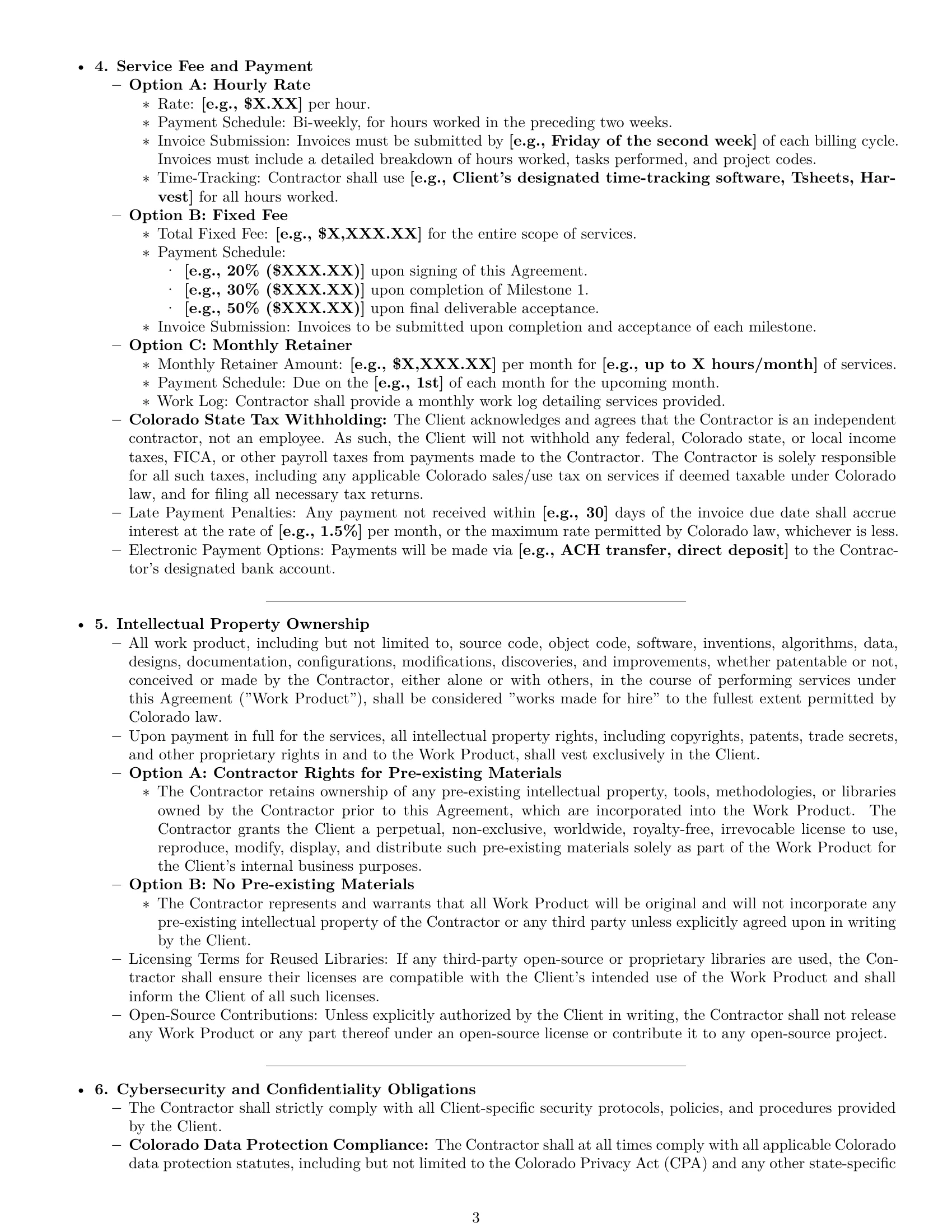 Preview page 3 of Pro Colorado IT independent contractor agreement template