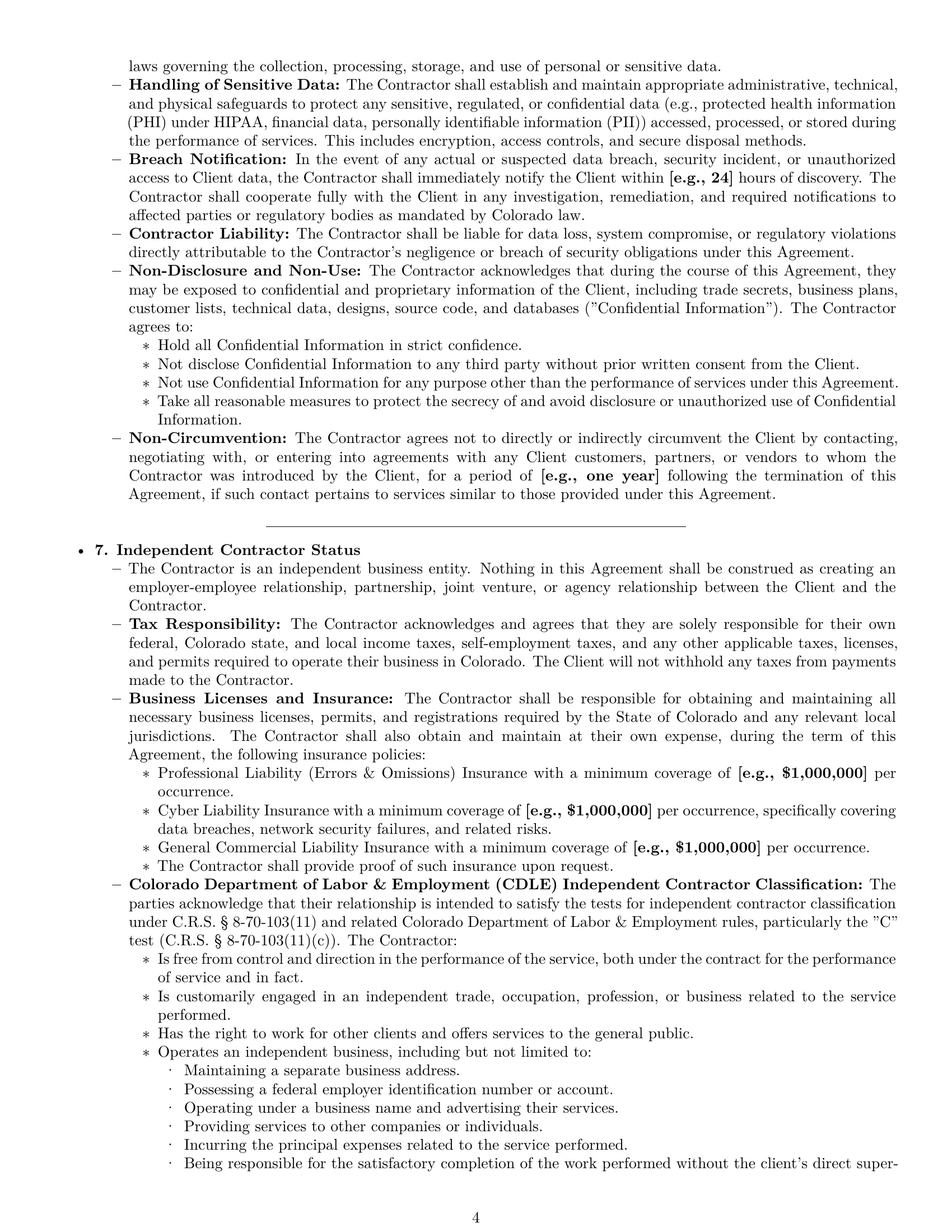 Preview page 4 of Pro Colorado IT independent contractor agreement template