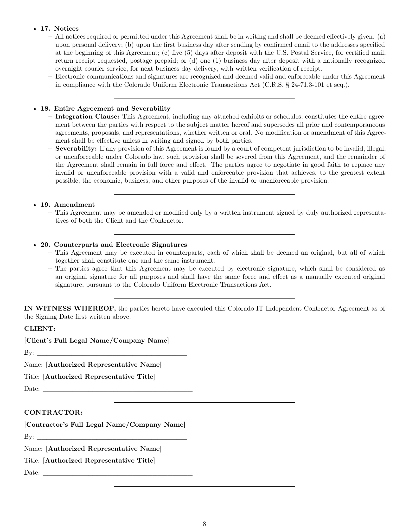 Preview page 8 of Pro Colorado IT independent contractor agreement template