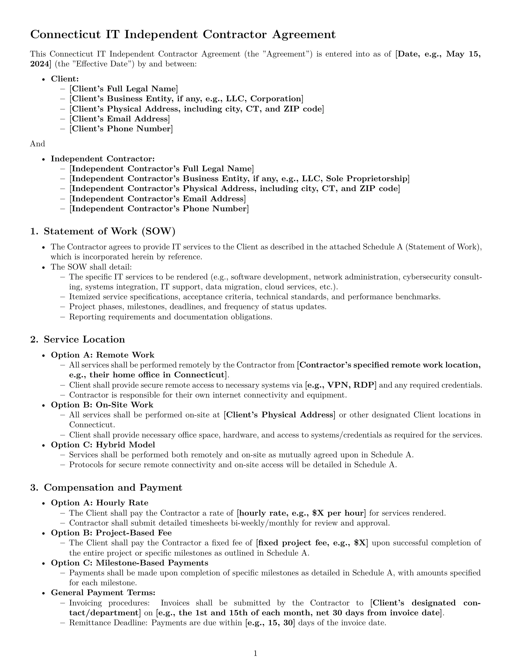 Preview page 1 of Pro Connecticut IT independent contractor agreement template