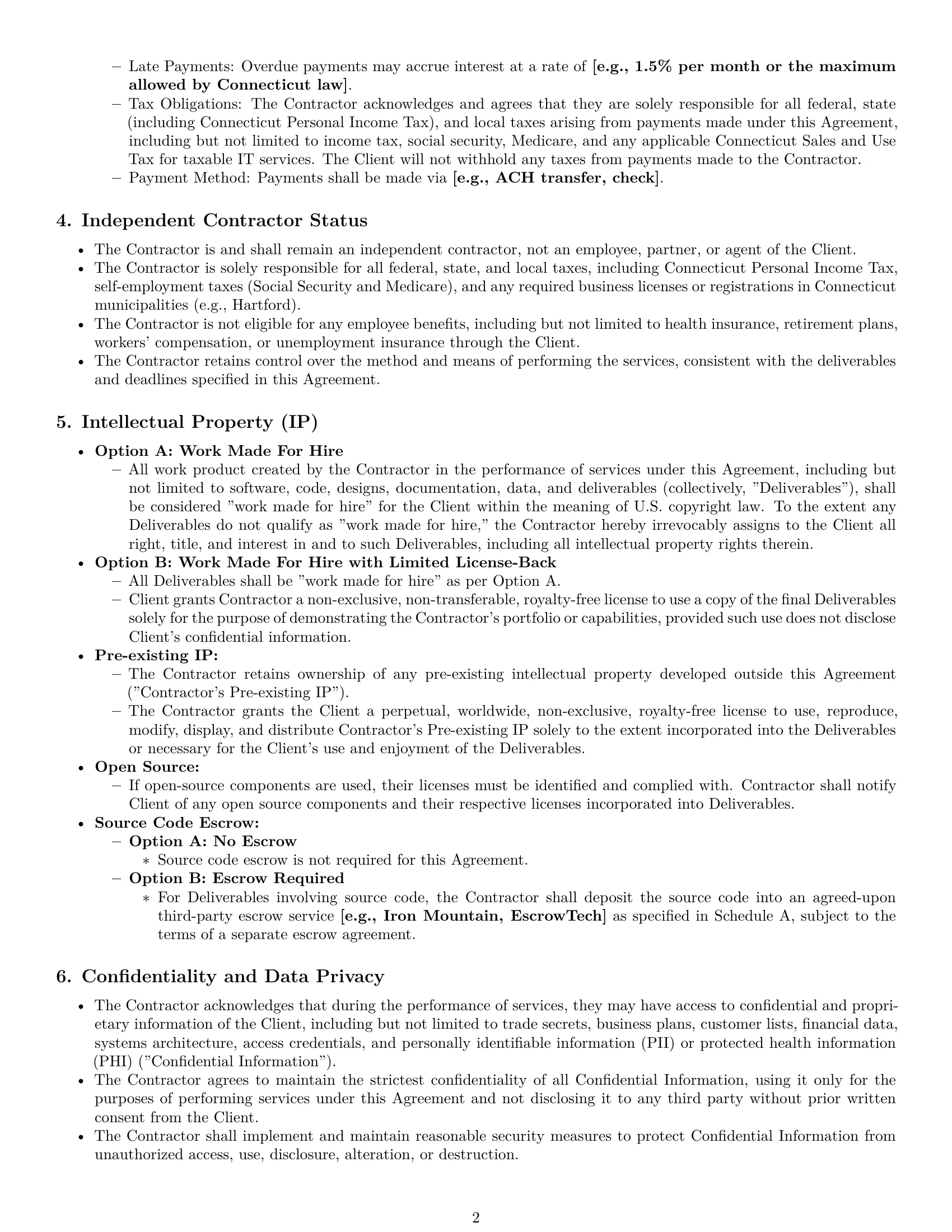 Preview page 2 of Pro Connecticut IT independent contractor agreement template