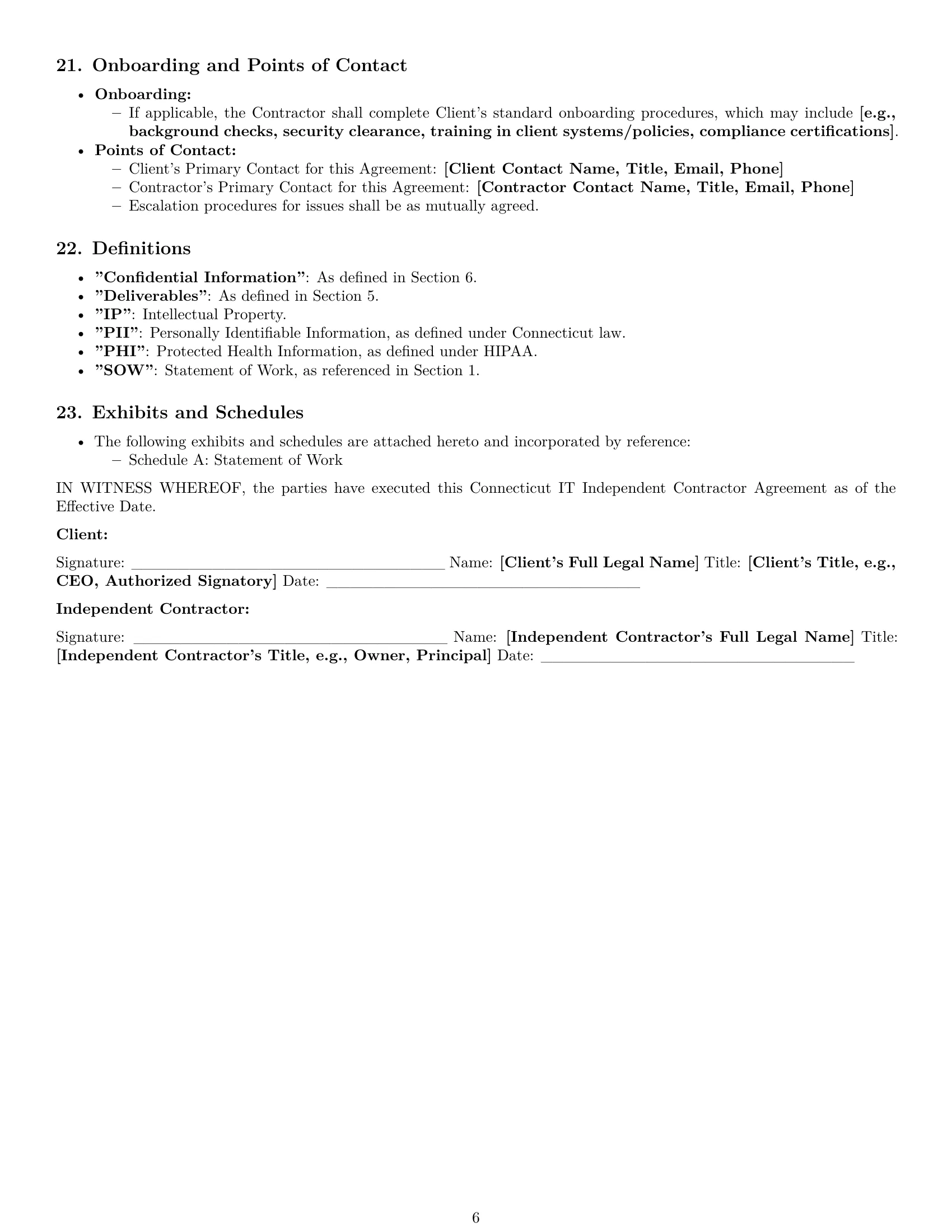 Preview page 6 of Pro Connecticut IT independent contractor agreement template