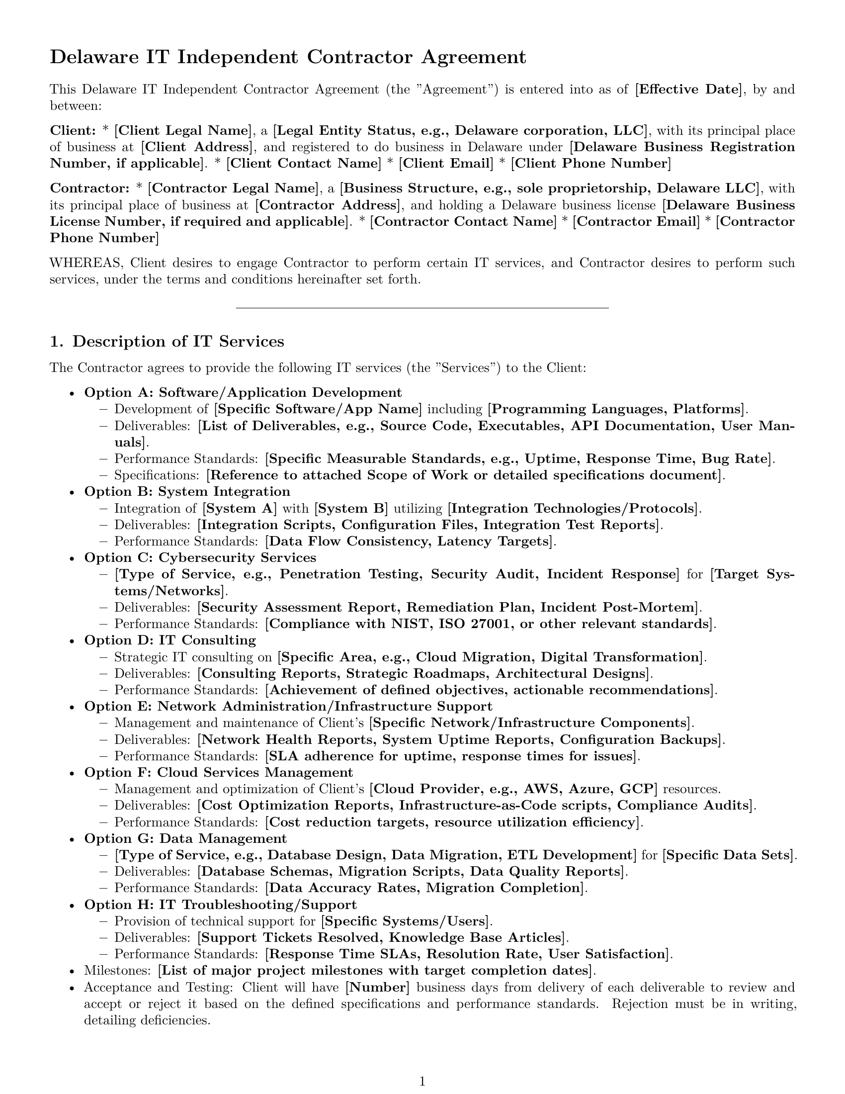 Preview page 1 of Pro Delaware IT independent contractor agreement template