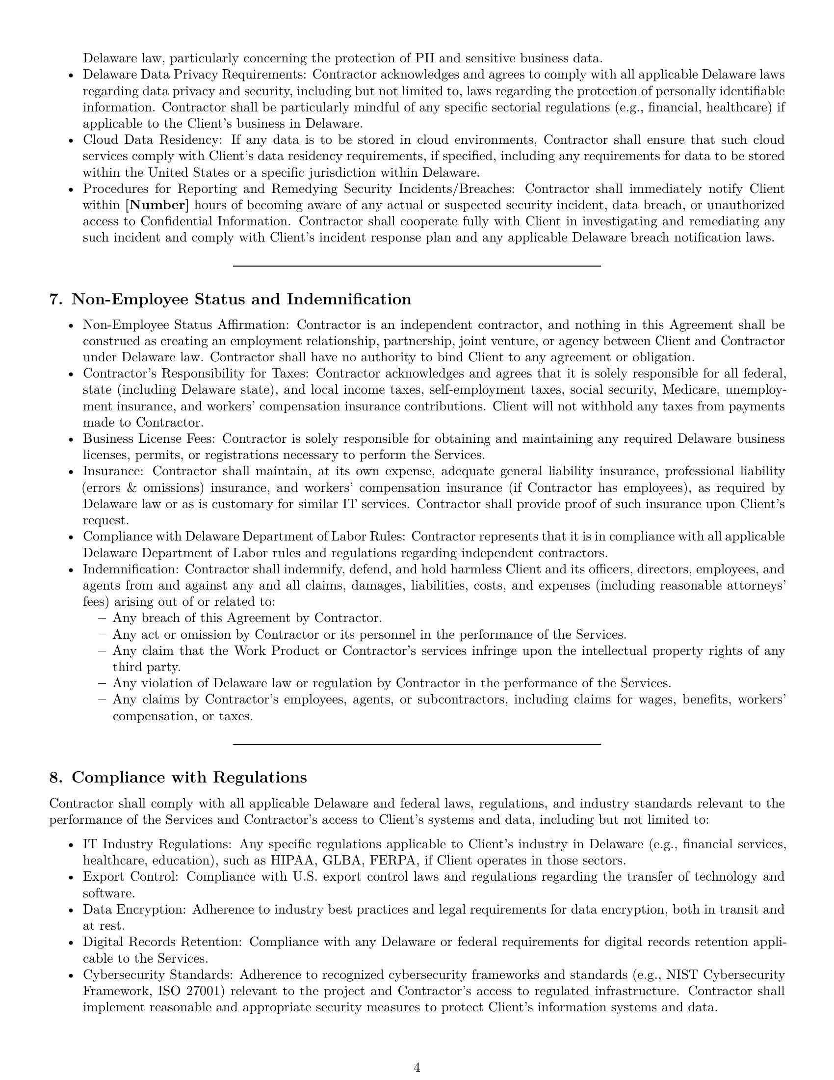 Preview page 4 of Pro Delaware IT independent contractor agreement template