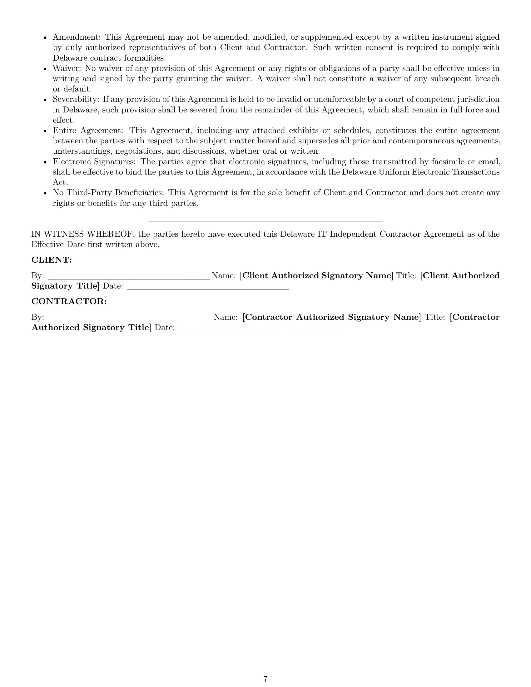 Preview page 7 of Pro Delaware IT independent contractor agreement template