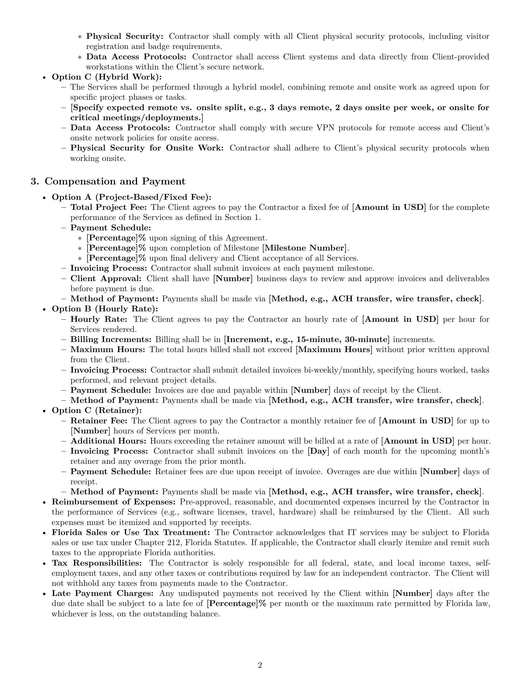 Preview page 2 of Pro Florida IT independent contractor agreement template