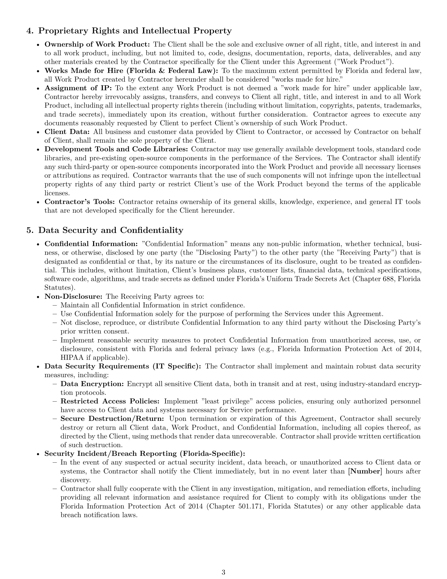 Preview page 3 of Pro Florida IT independent contractor agreement template