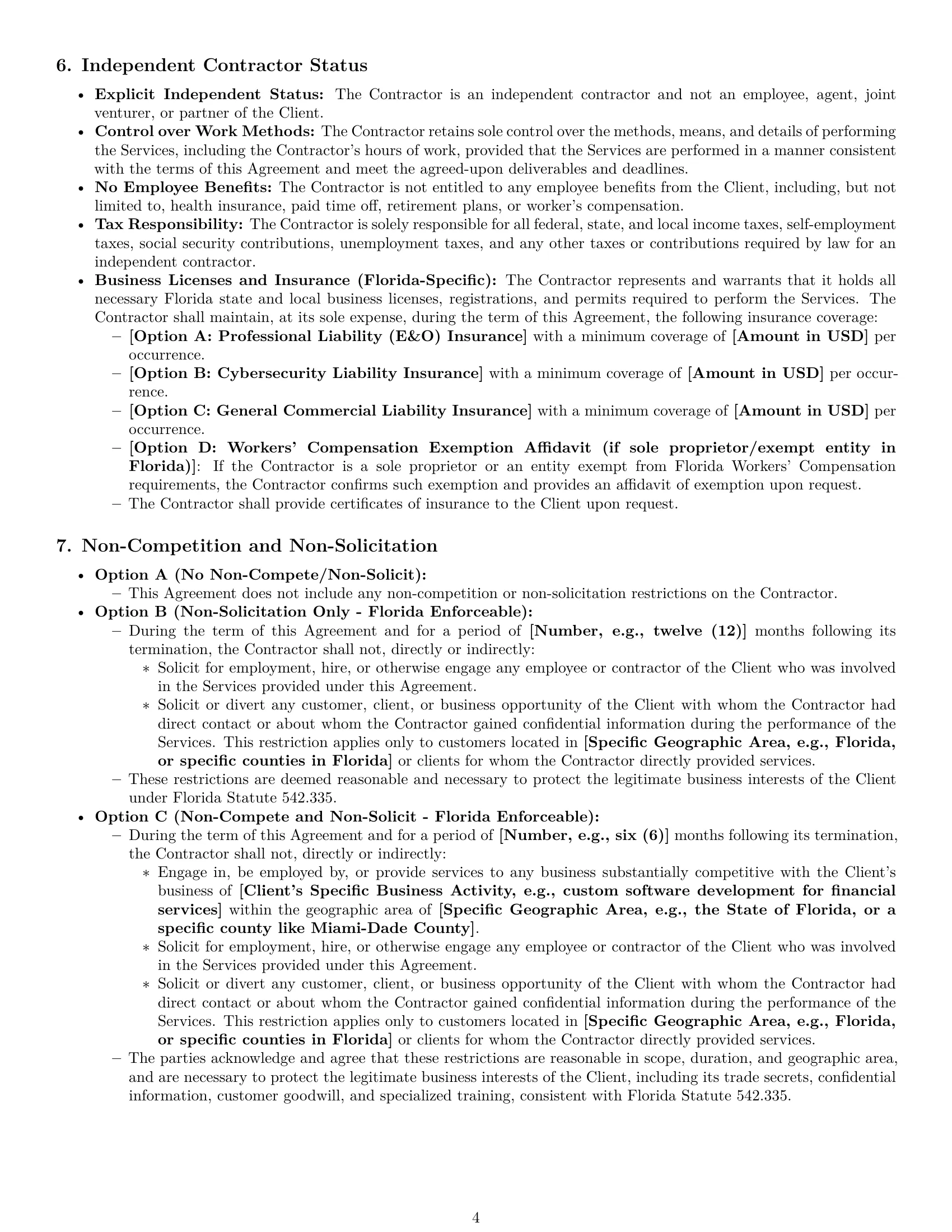 Preview page 4 of Pro Florida IT independent contractor agreement template