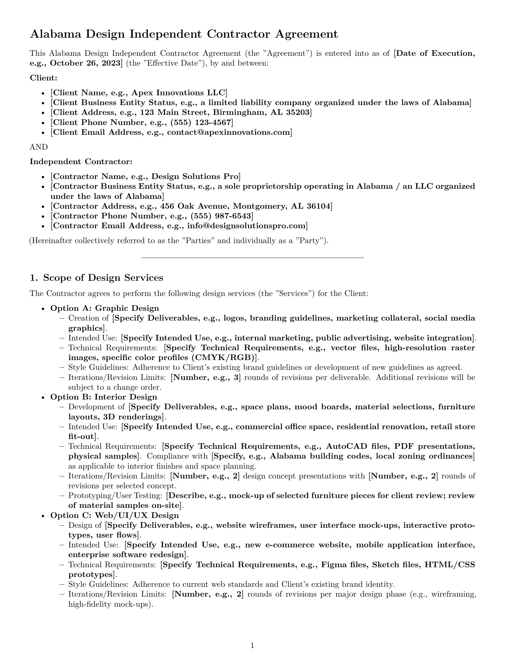Preview page 1 of Pro Alabama design independent contractor agreement template