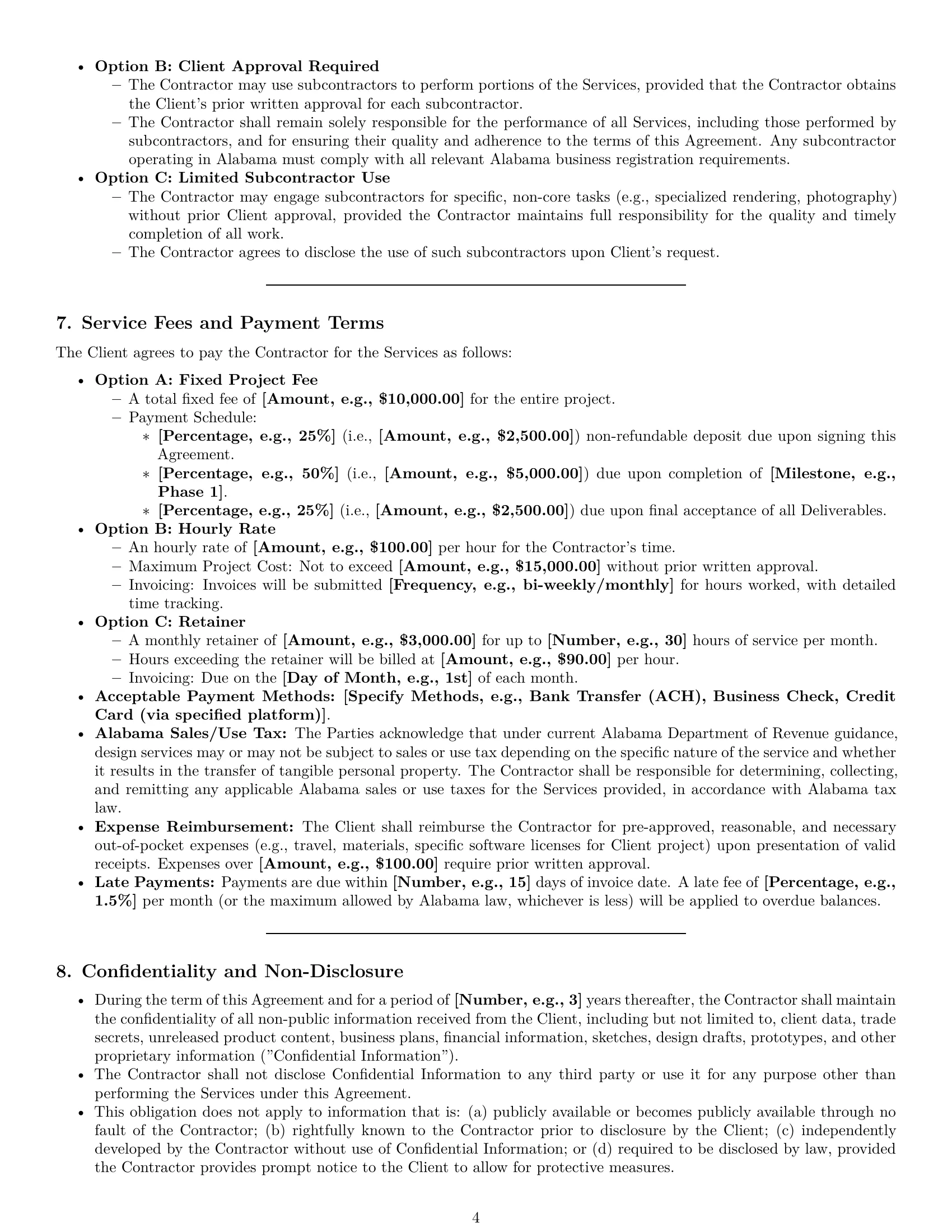 Preview page 4 of Pro Alabama design independent contractor agreement template