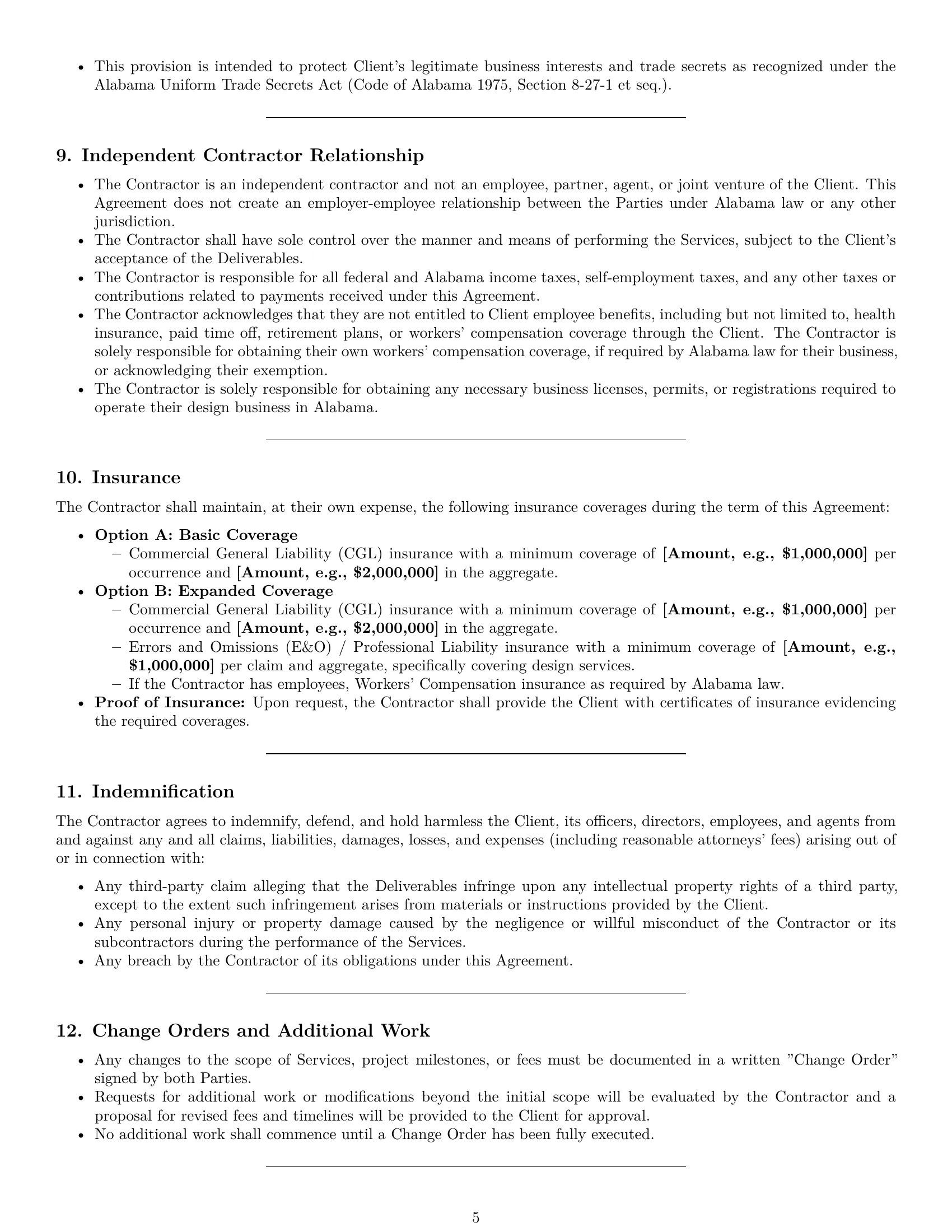 Preview page 5 of Pro Alabama design independent contractor agreement template