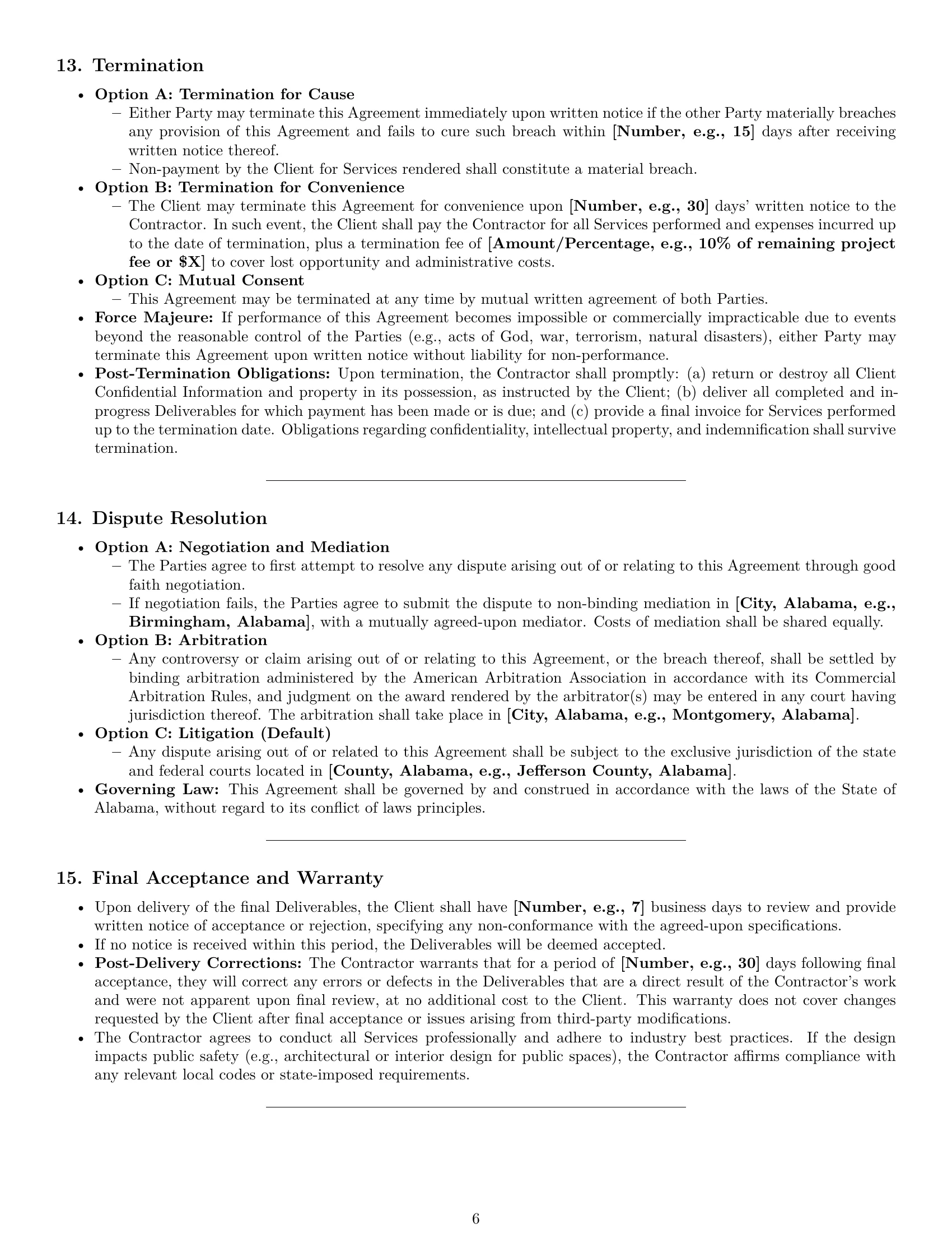 Preview page 6 of Pro Alabama design independent contractor agreement template