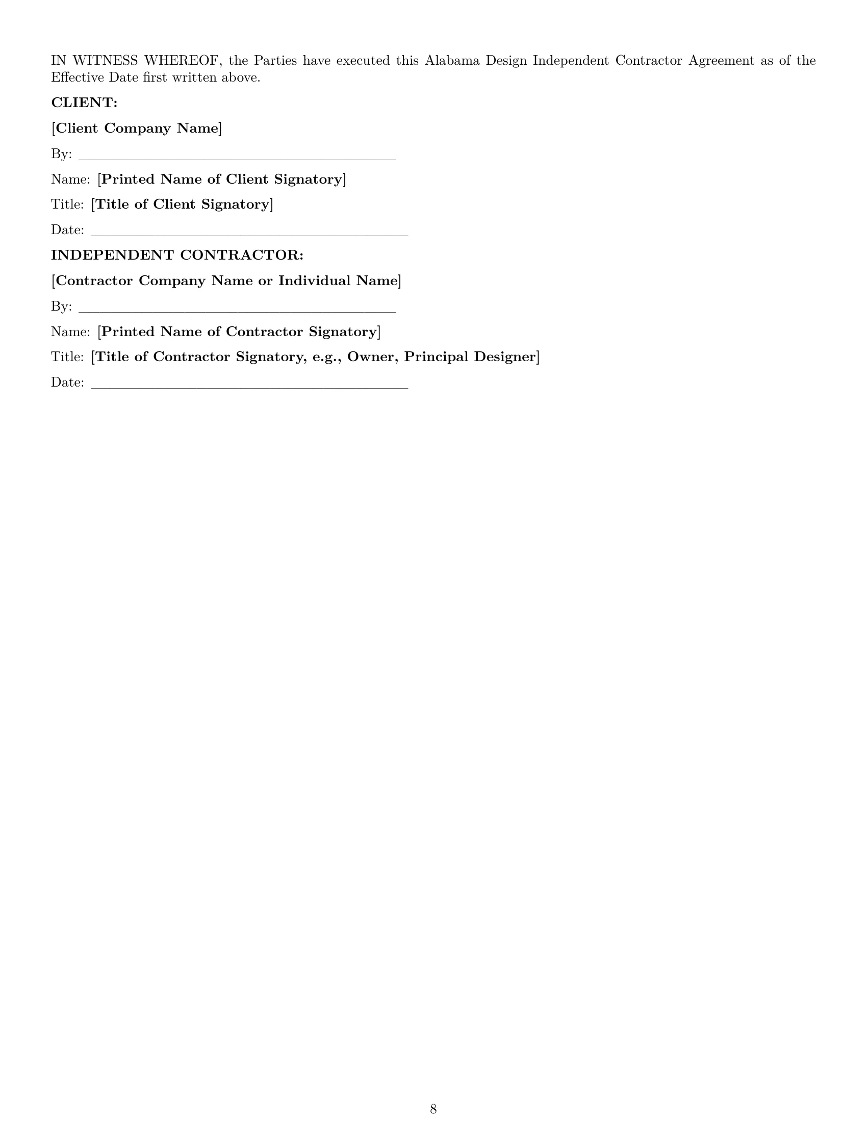 Preview page 8 of Pro Alabama design independent contractor agreement template