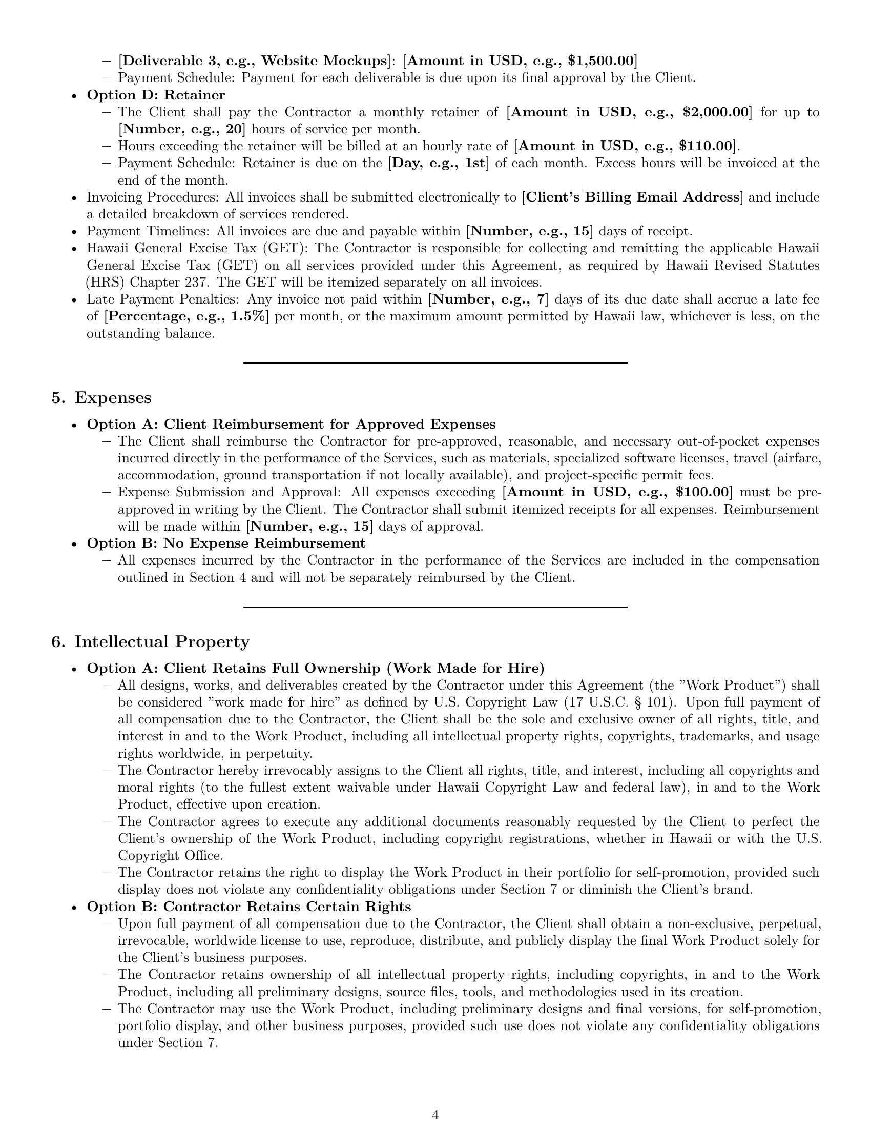 Preview page 4 of Pro Hawaii design independent contractor agreement template