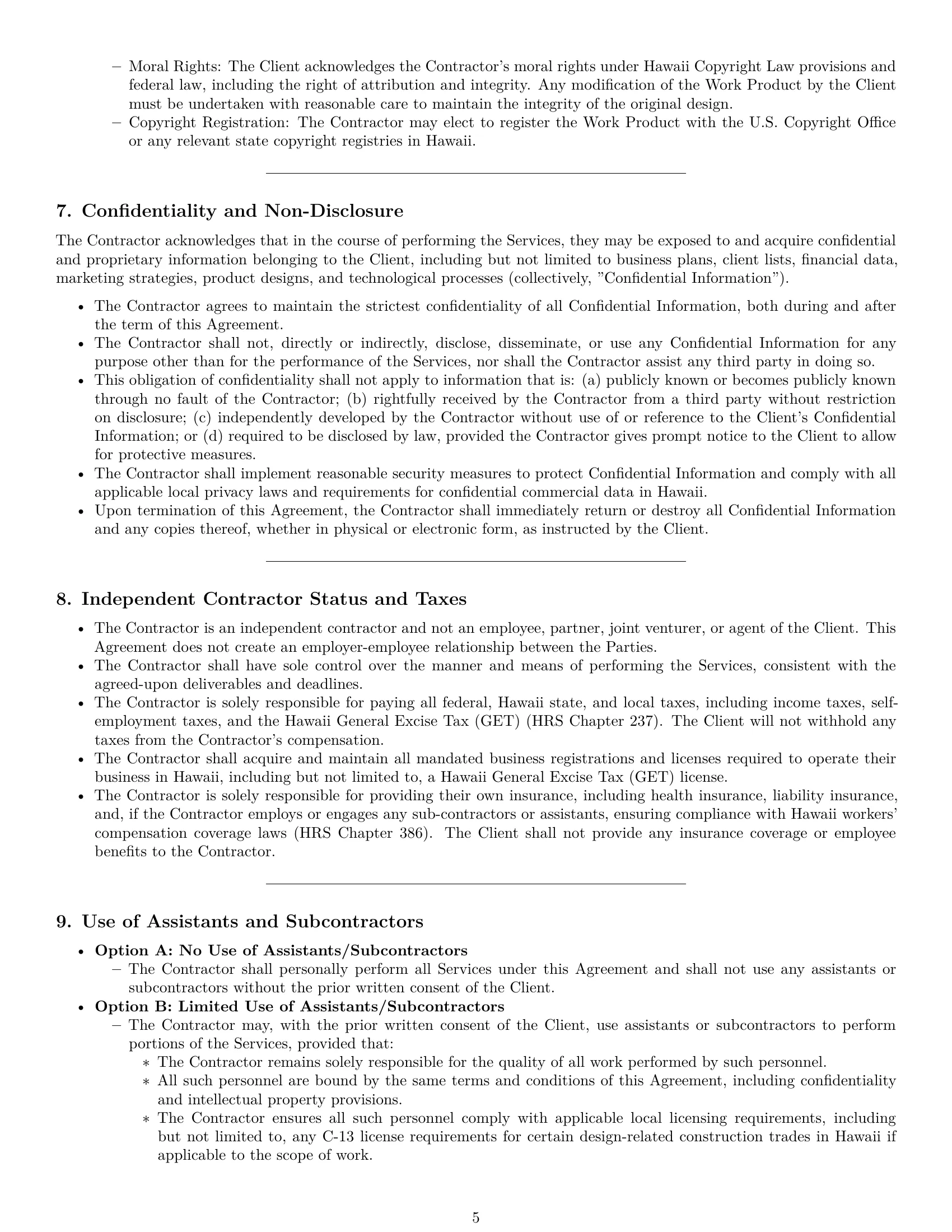 Preview page 5 of Pro Hawaii design independent contractor agreement template