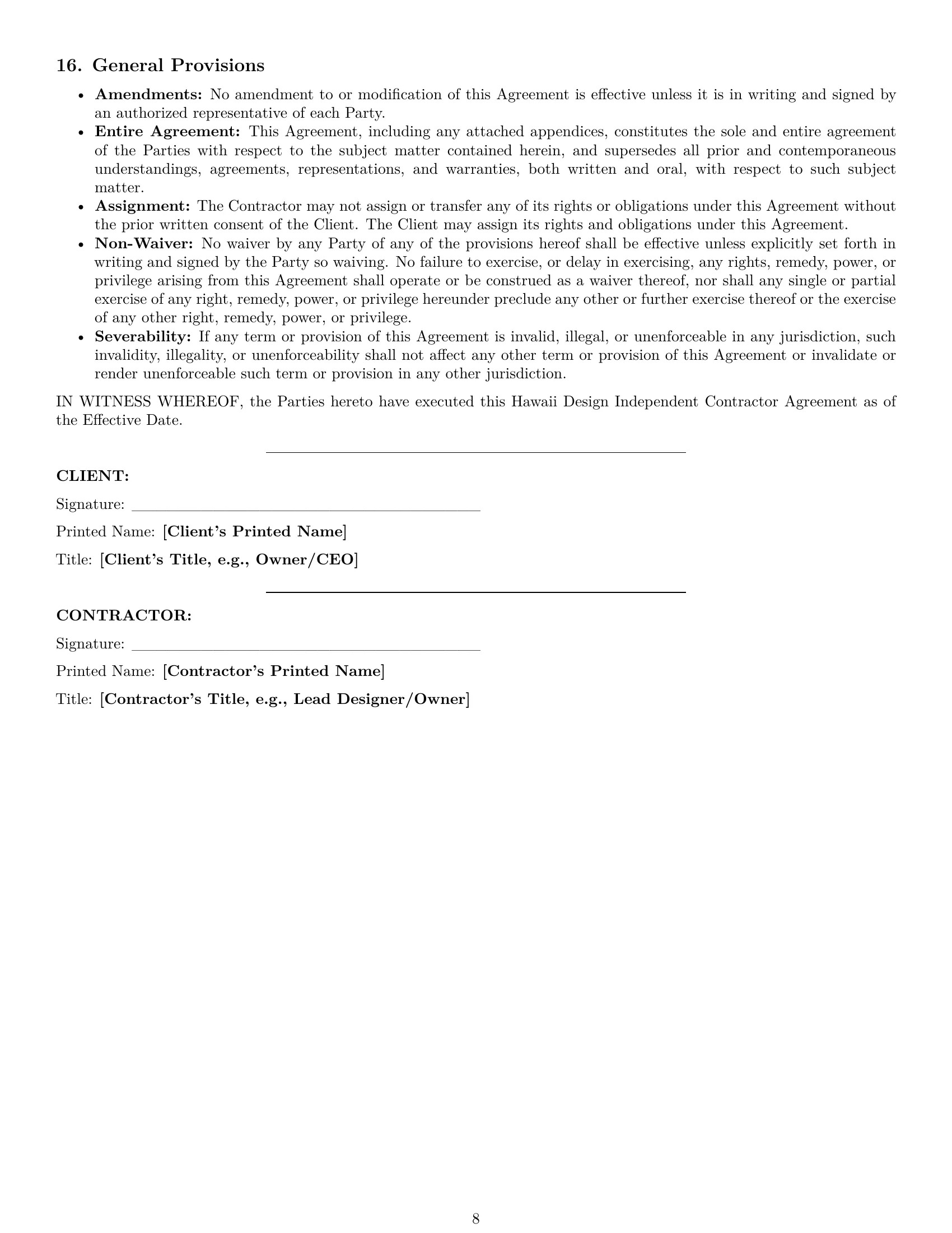 Preview page 8 of Pro Hawaii design independent contractor agreement template