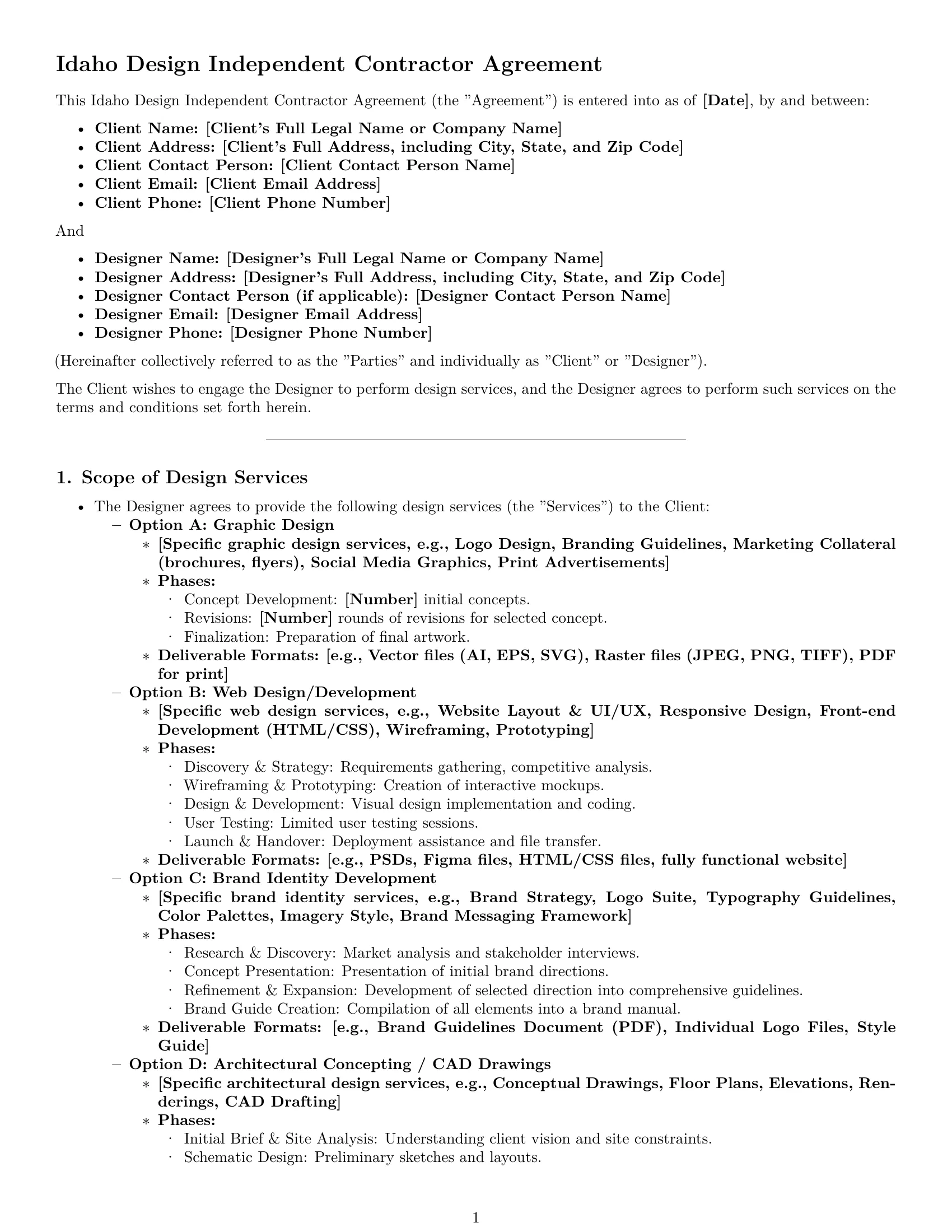 Preview page 1 of Pro Idaho design independent contractor agreement template