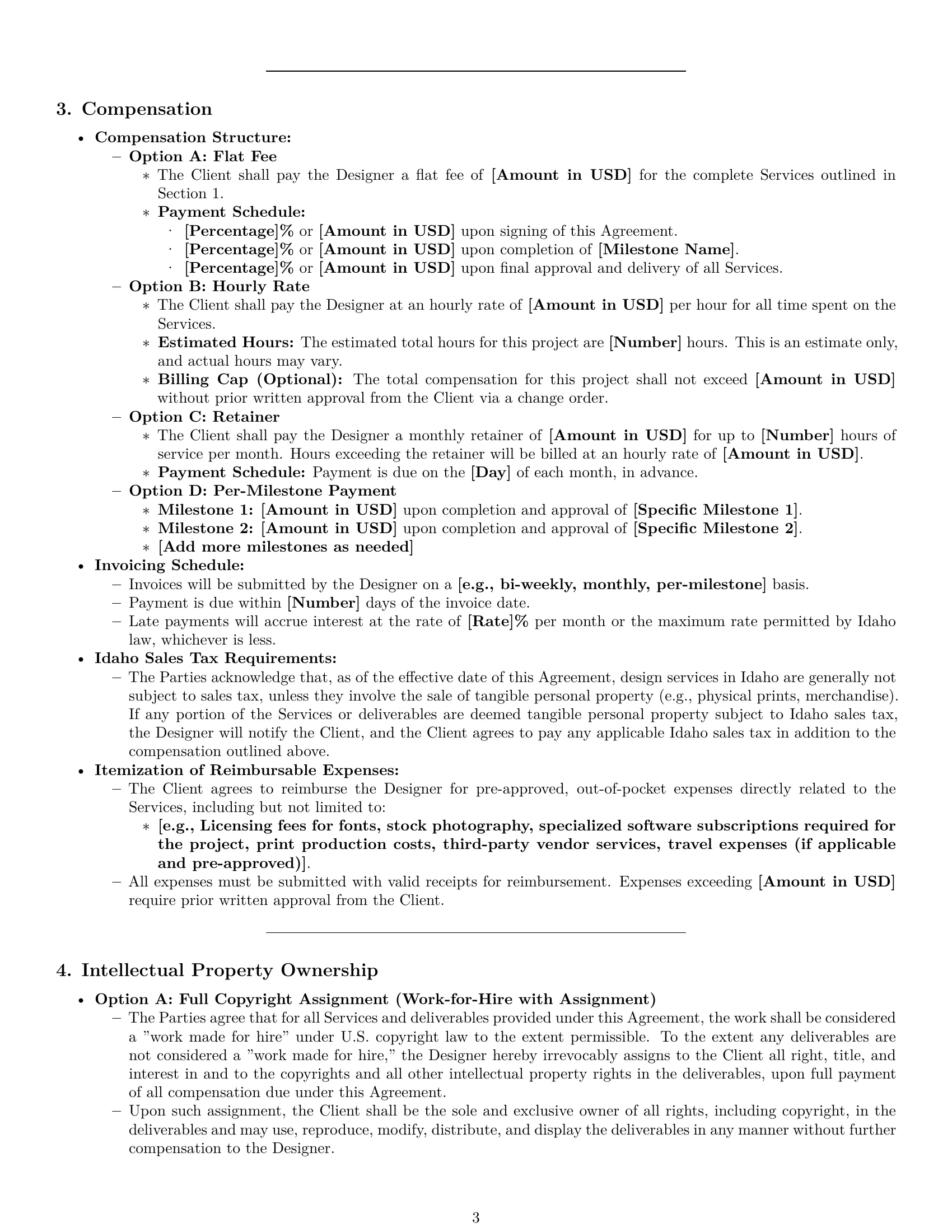 Preview page 3 of Pro Idaho design independent contractor agreement template