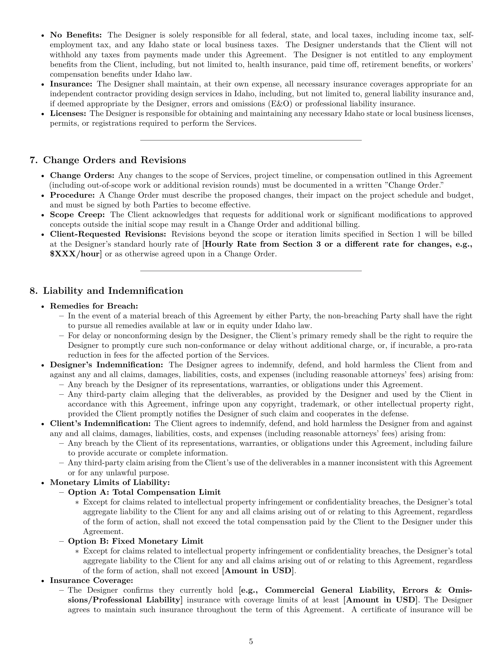 Preview page 5 of Pro Idaho design independent contractor agreement template