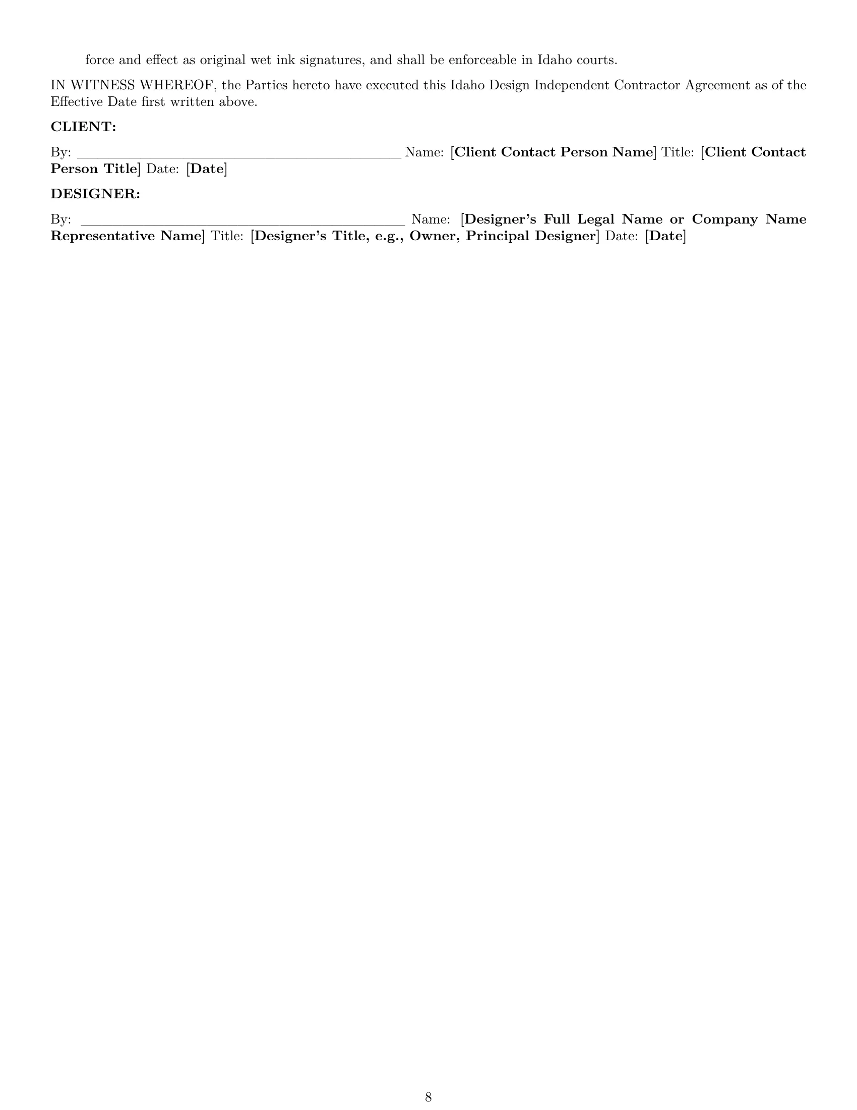 Preview page 8 of Pro Idaho design independent contractor agreement template