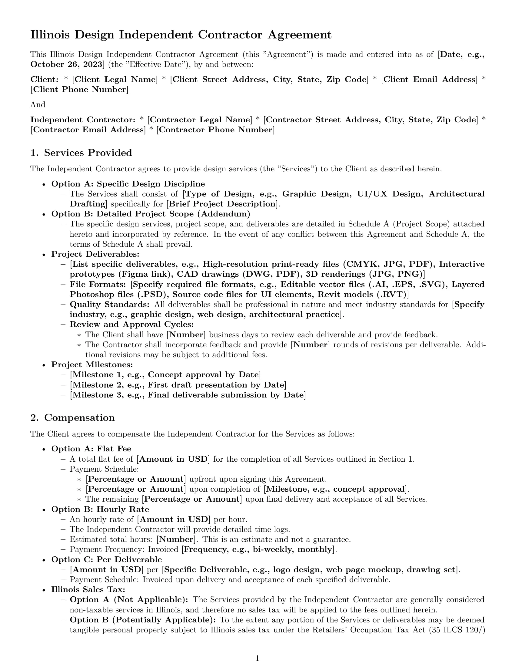 Preview page 1 of Pro Illinois design independent contractor agreement template