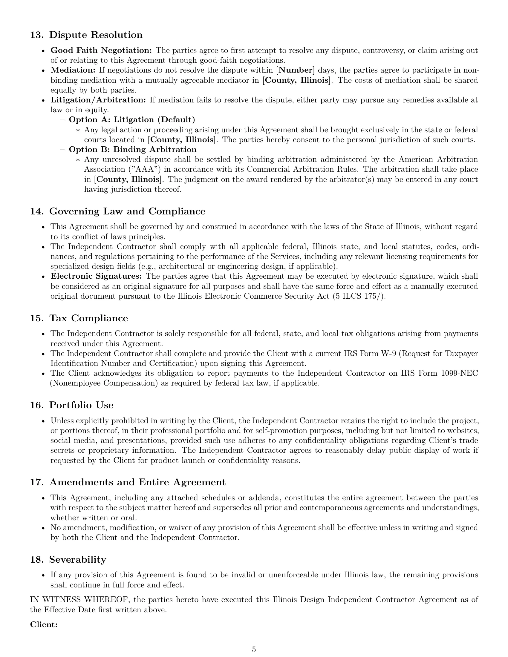 Preview page 5 of Pro Illinois design independent contractor agreement template