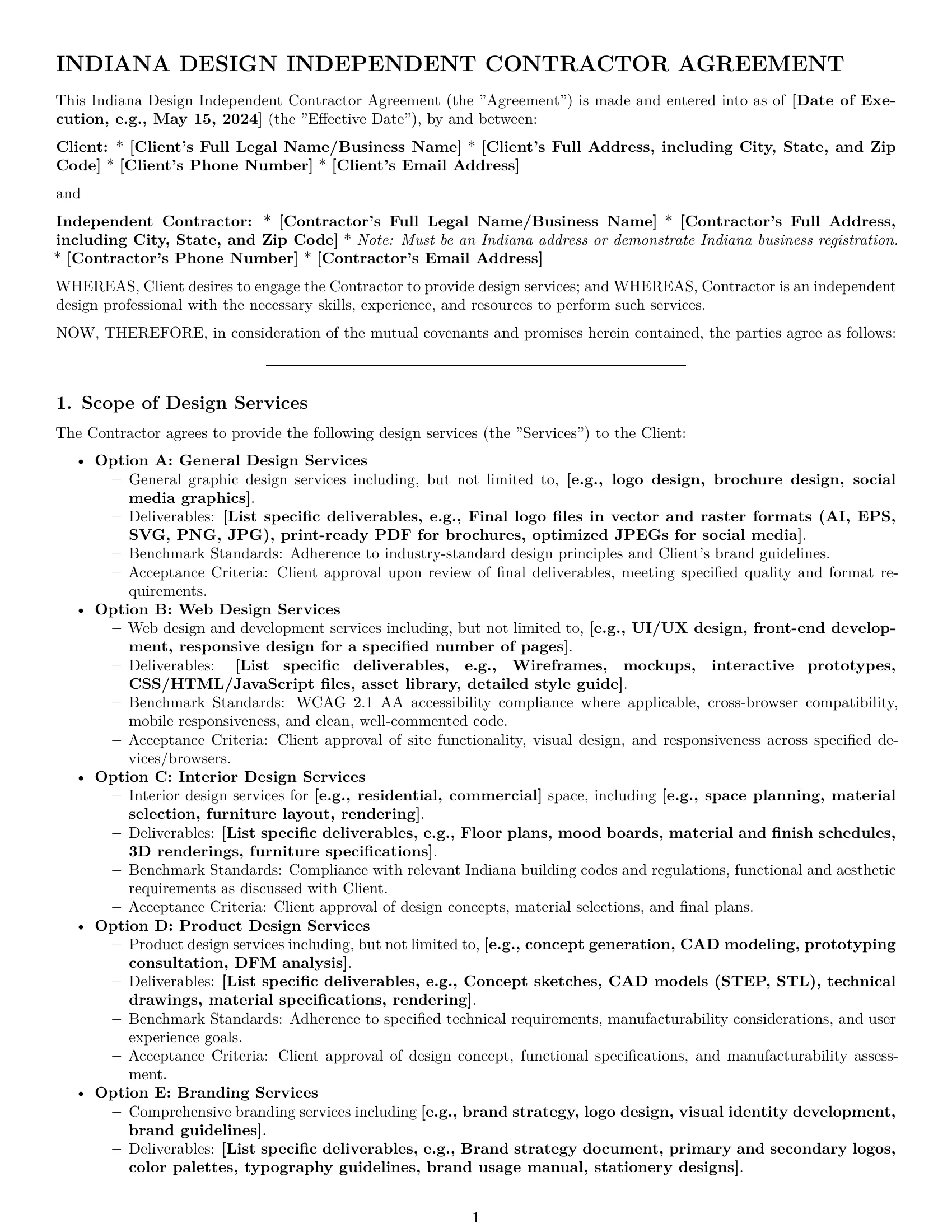 Preview page 1 of Pro Indiana design independent contractor agreement template