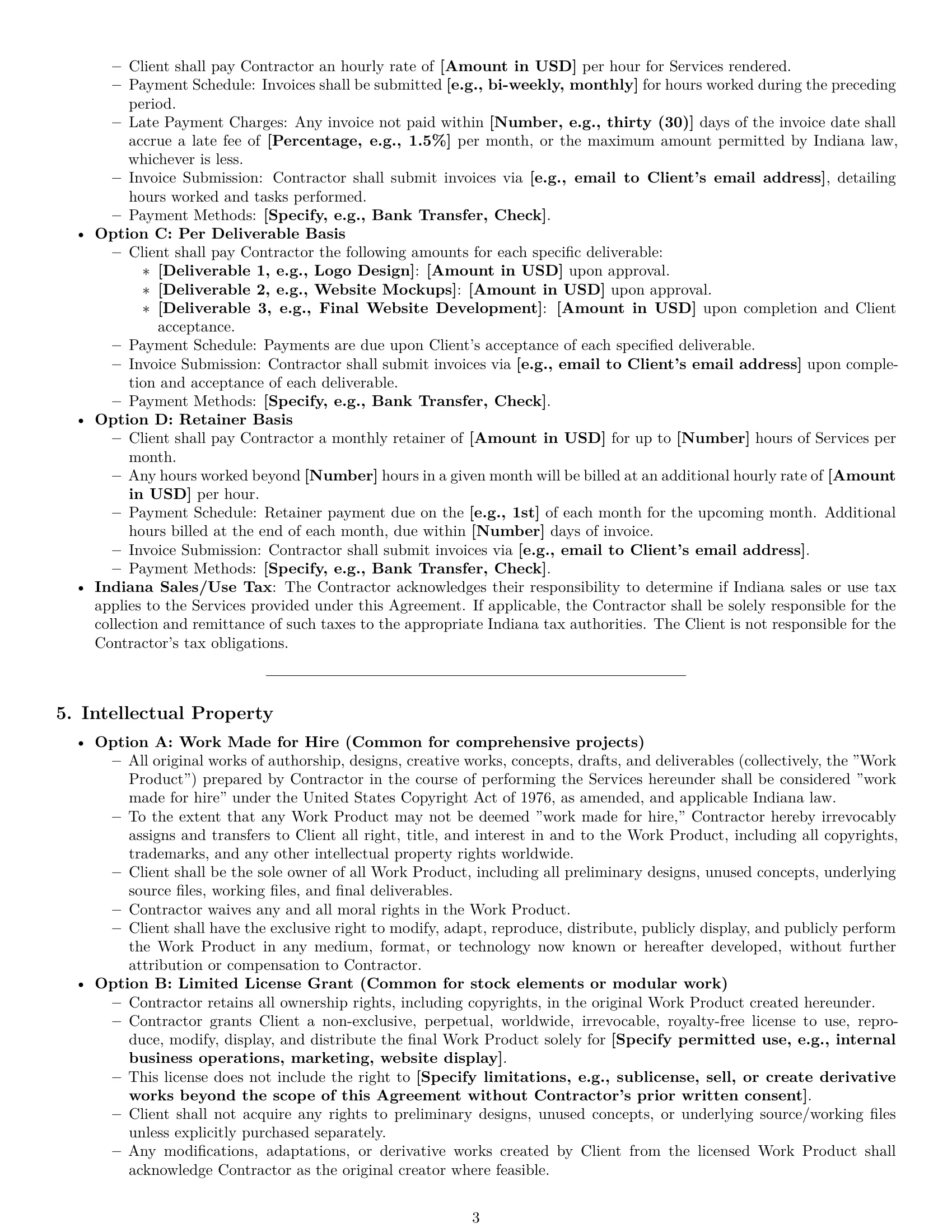 Preview page 3 of Pro Indiana design independent contractor agreement template