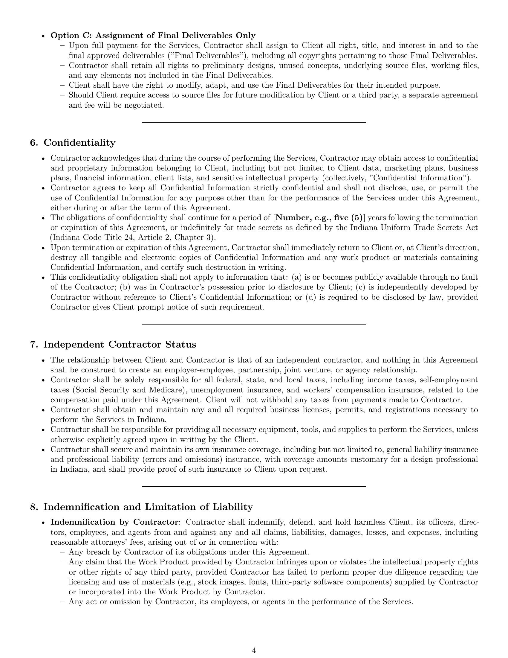 Preview page 4 of Pro Indiana design independent contractor agreement template