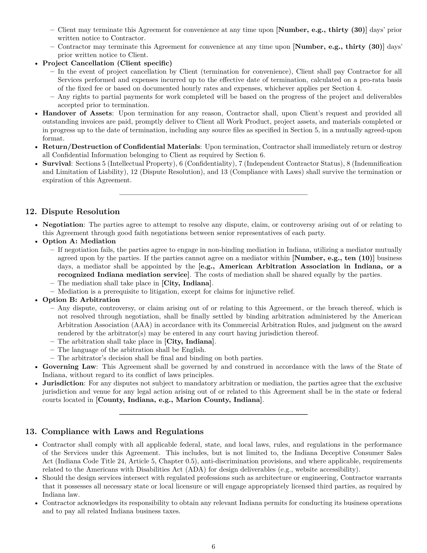 Preview page 6 of Pro Indiana design independent contractor agreement template