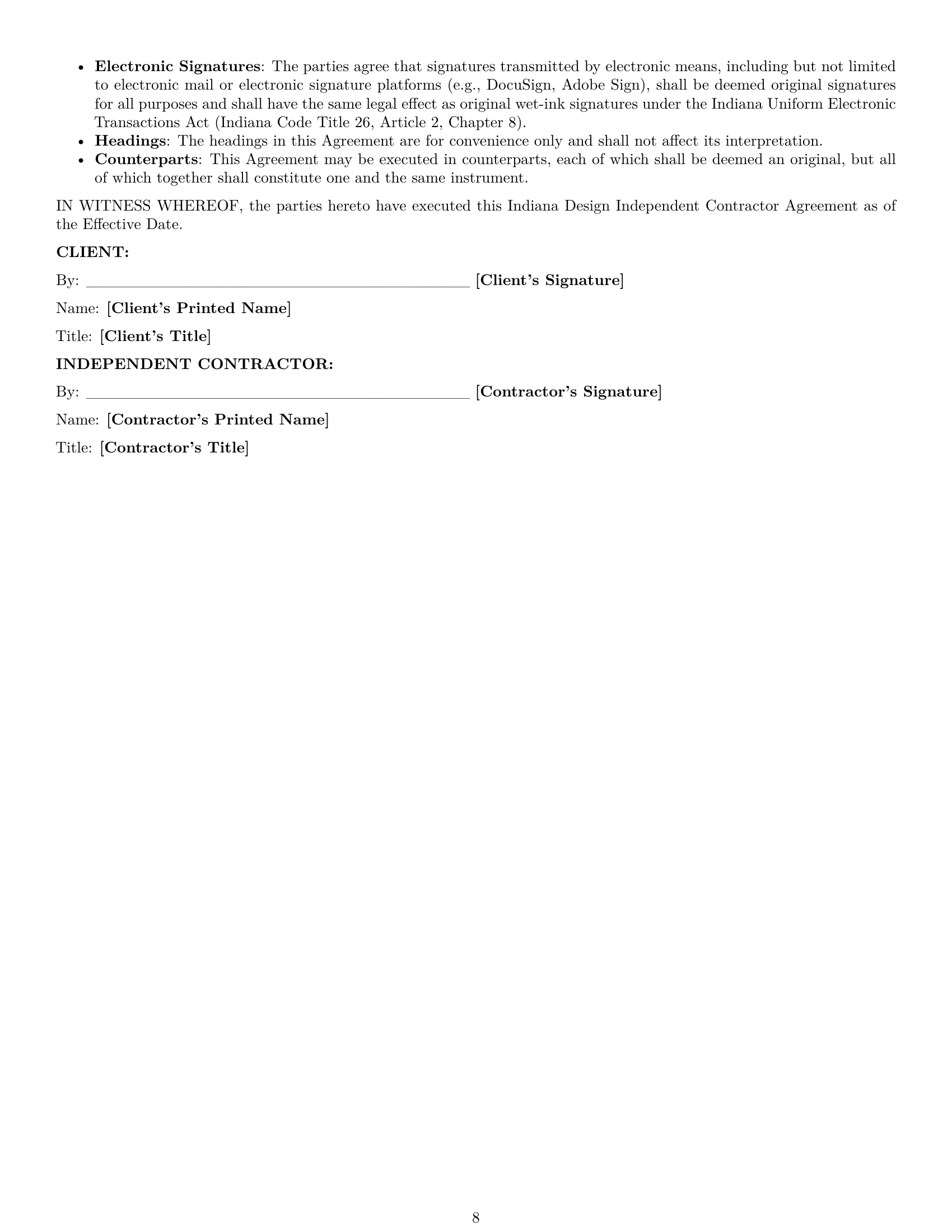 Preview page 8 of Pro Indiana design independent contractor agreement template