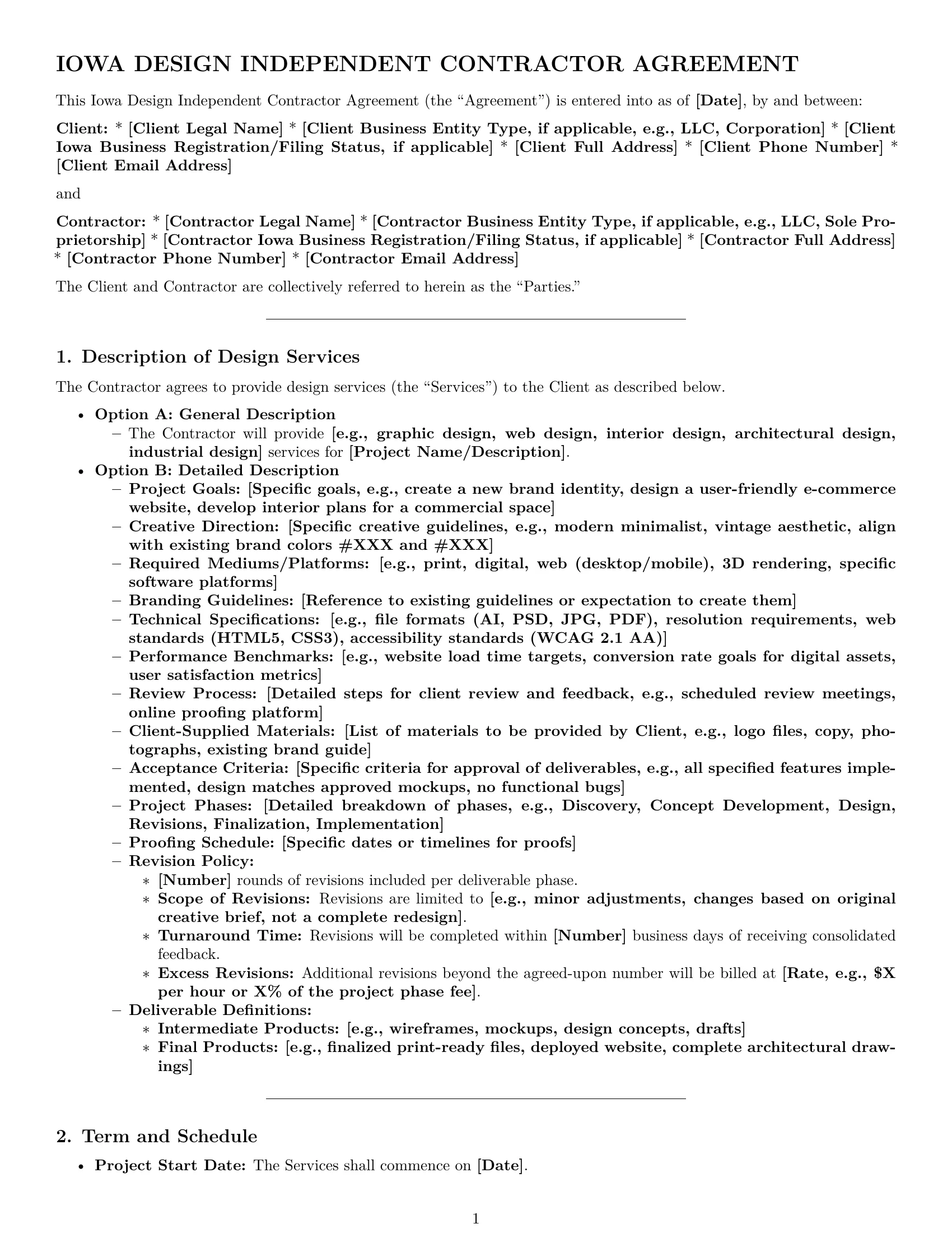 Preview page 1 of Pro Iowa design independent contractor agreement template