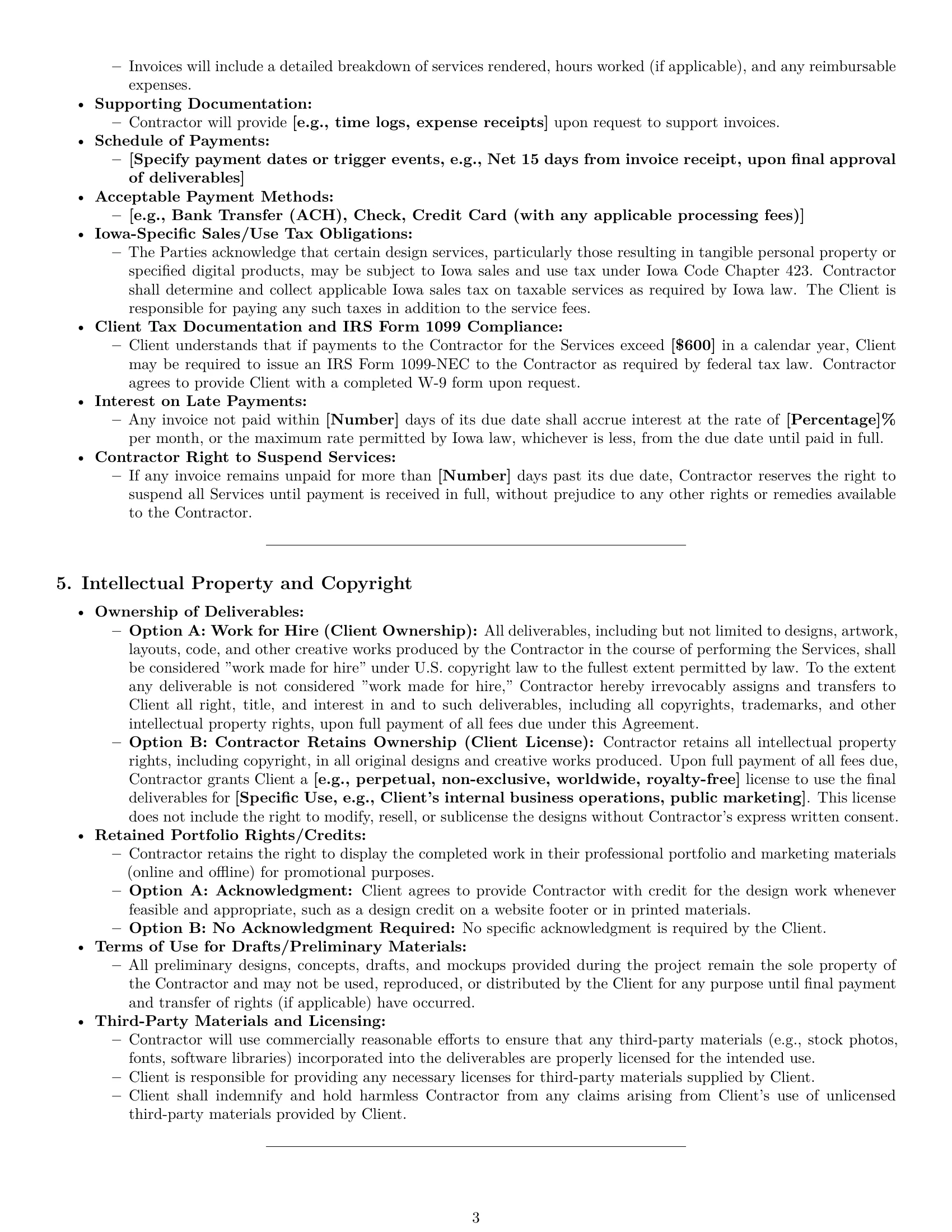 Preview page 3 of Pro Iowa design independent contractor agreement template