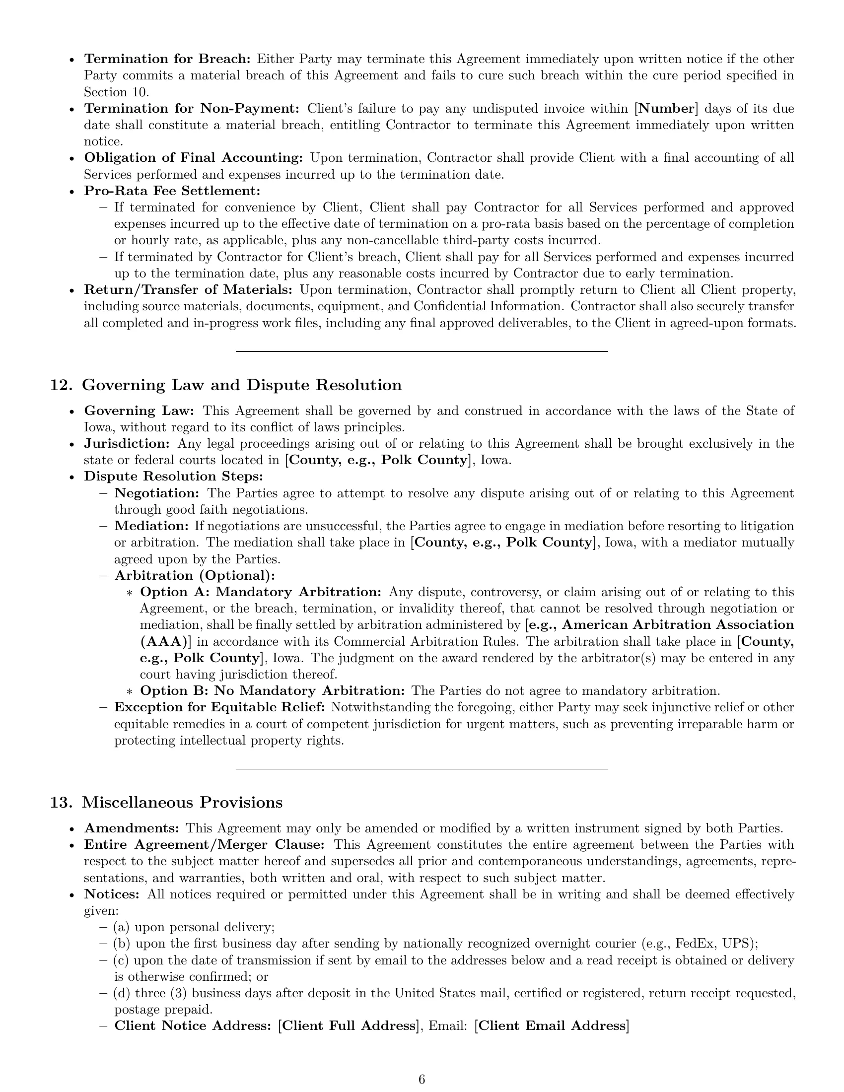Preview page 6 of Pro Iowa design independent contractor agreement template
