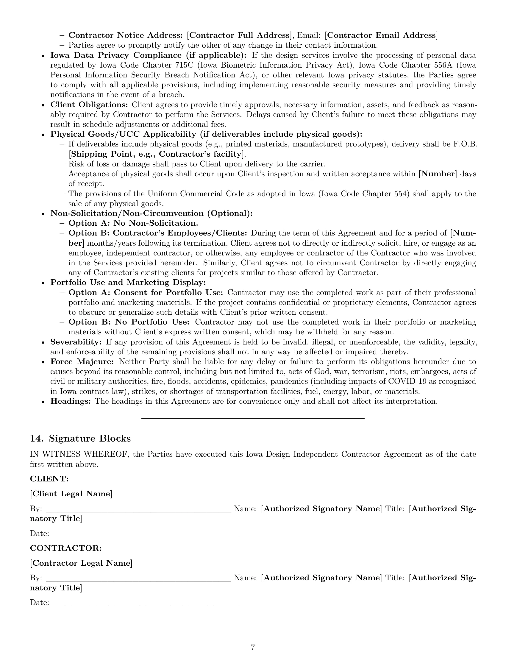 Preview page 7 of Pro Iowa design independent contractor agreement template