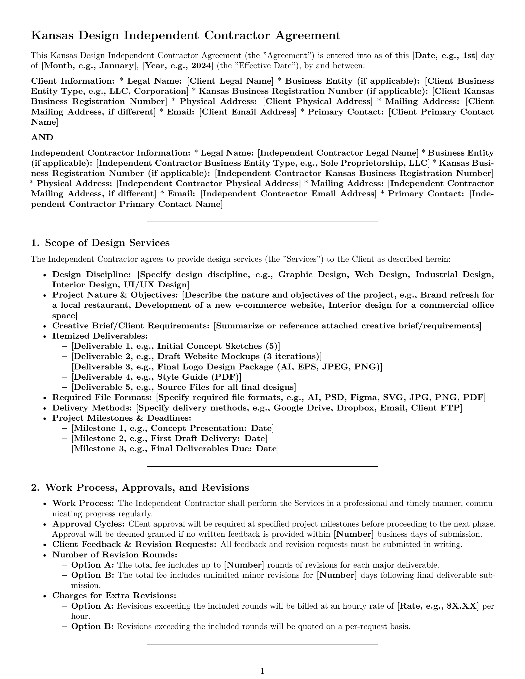 Preview page 1 of Pro Kansas design independent contractor agreement template