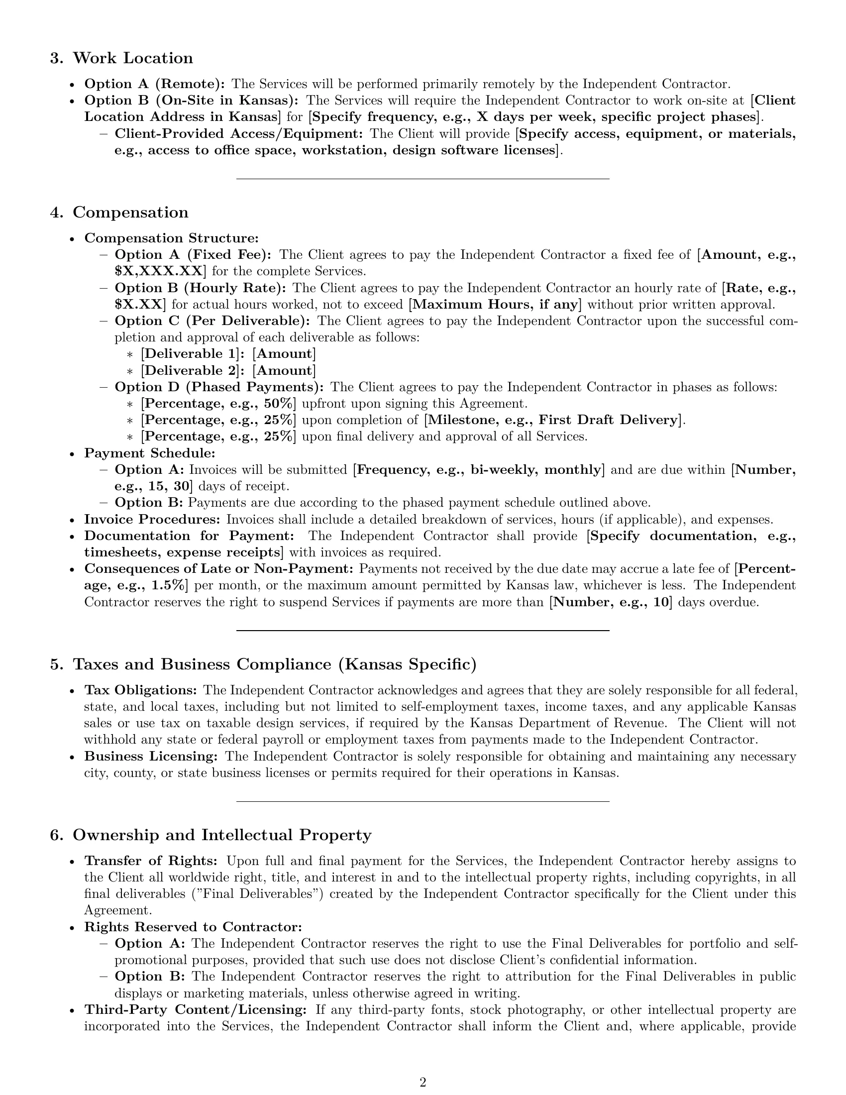 Preview page 2 of Pro Kansas design independent contractor agreement template