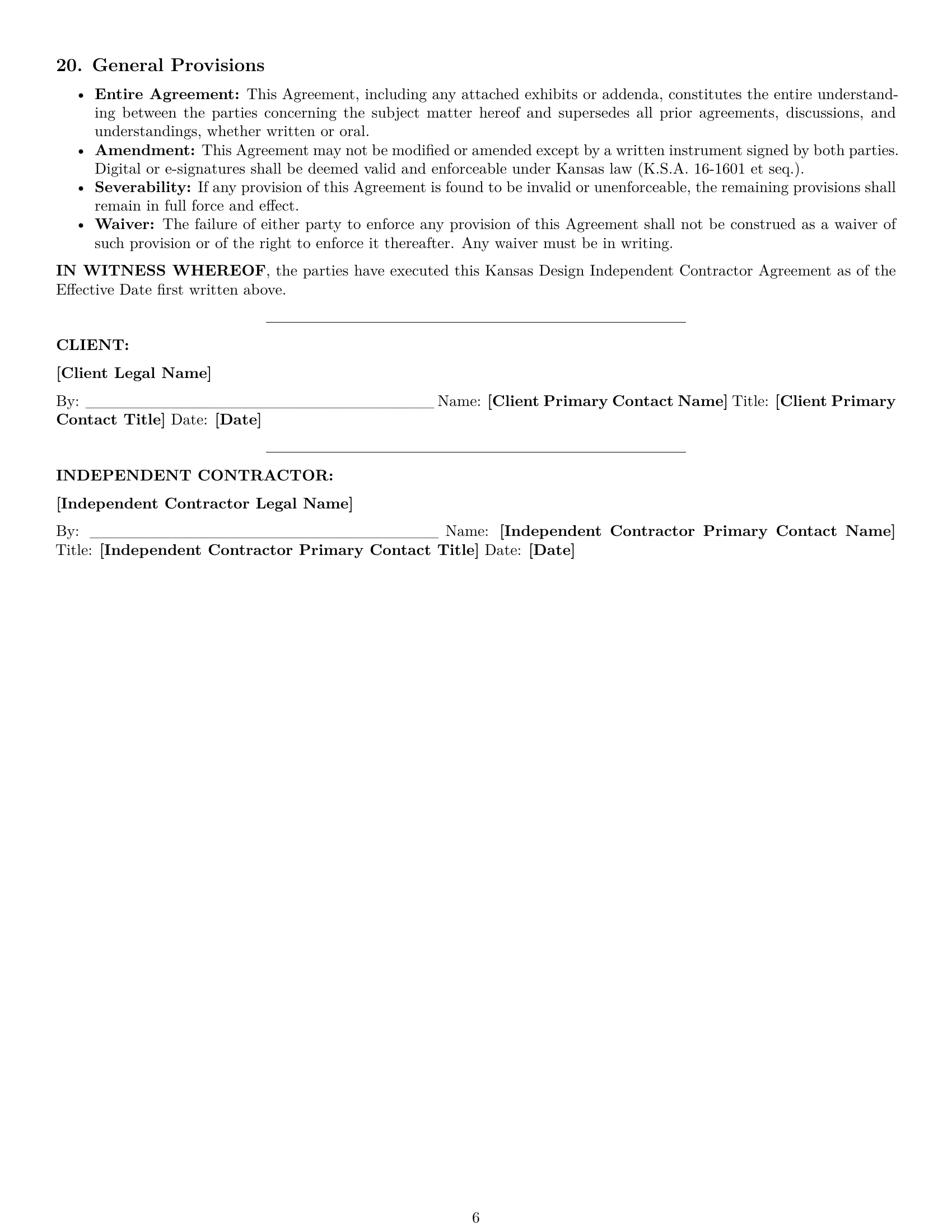 Preview page 6 of Pro Kansas design independent contractor agreement template