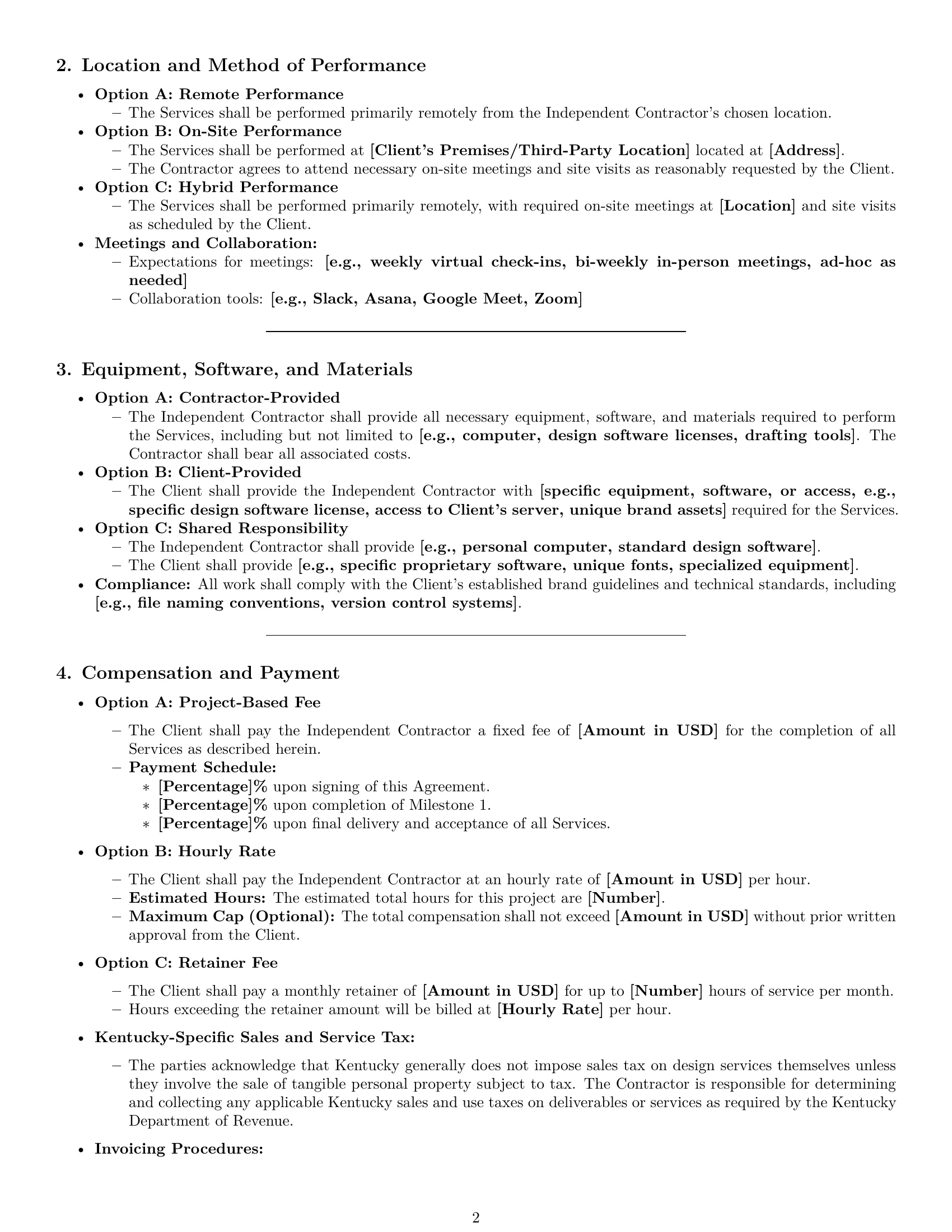 Preview page 2 of Pro Kentucky design independent contractor agreement template