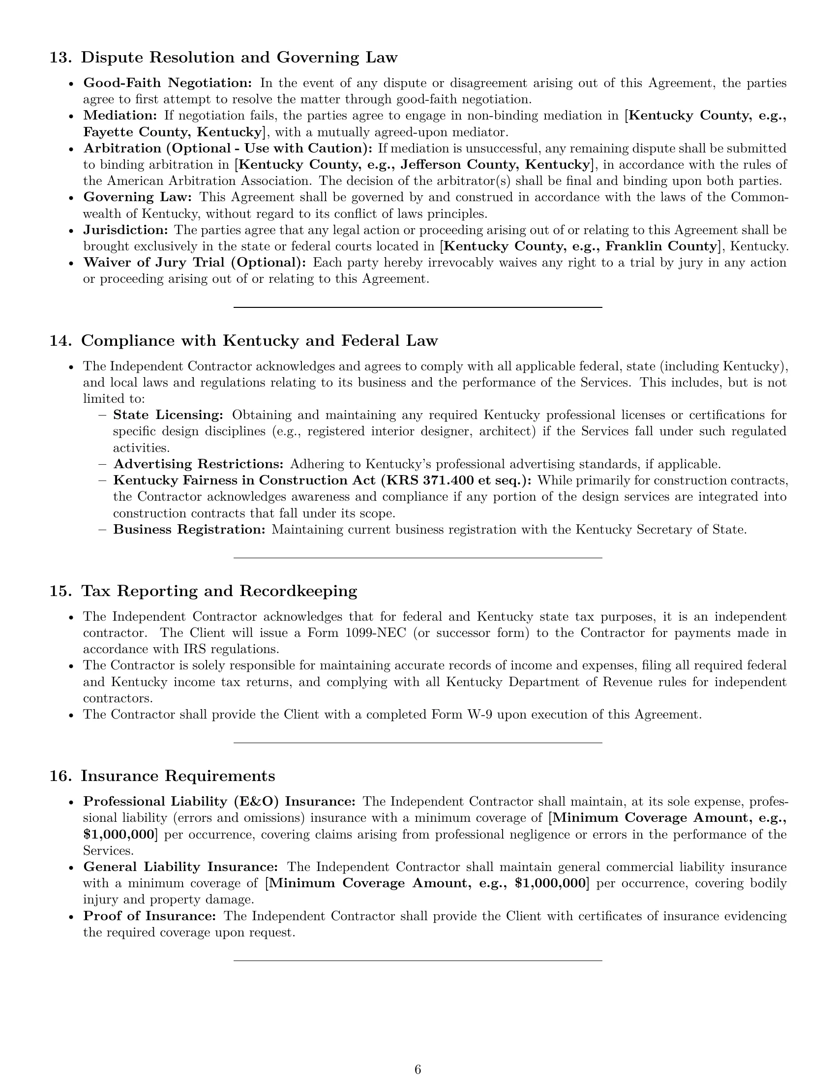 Preview page 6 of Pro Kentucky design independent contractor agreement template