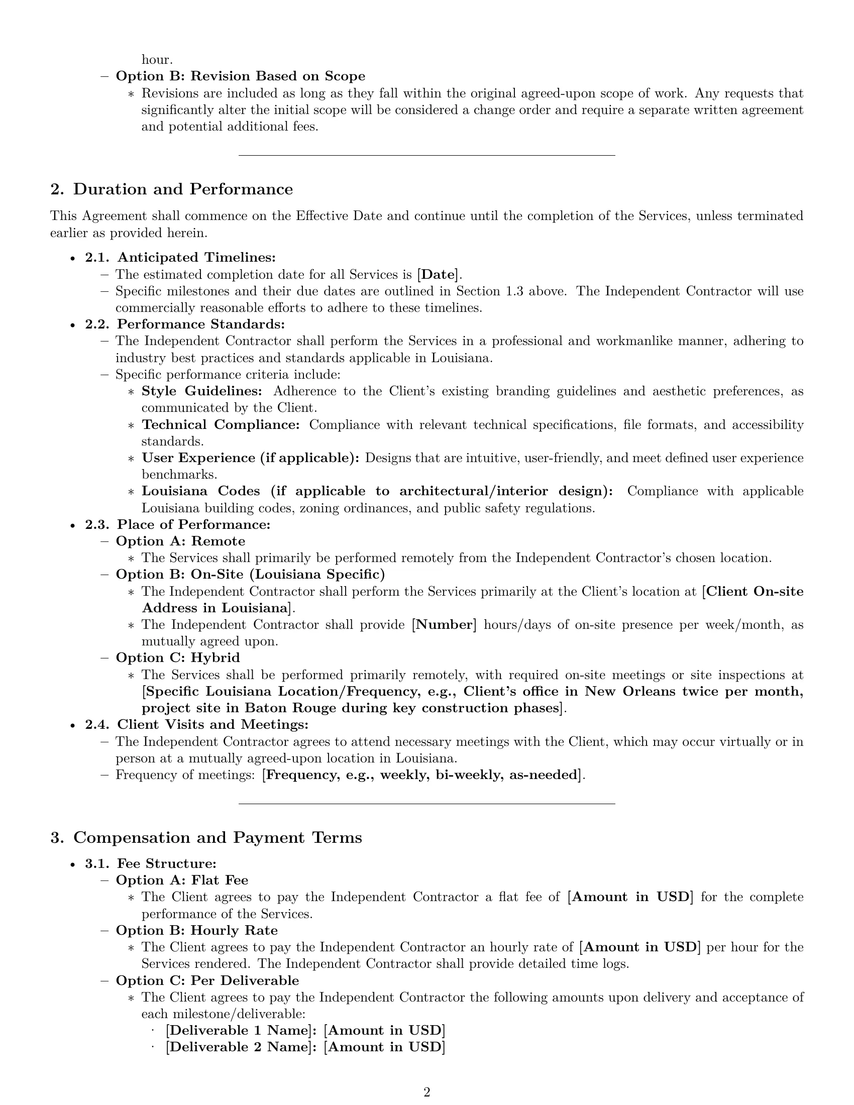 Preview page 2 of Pro Louisiana design independent contractor agreement template