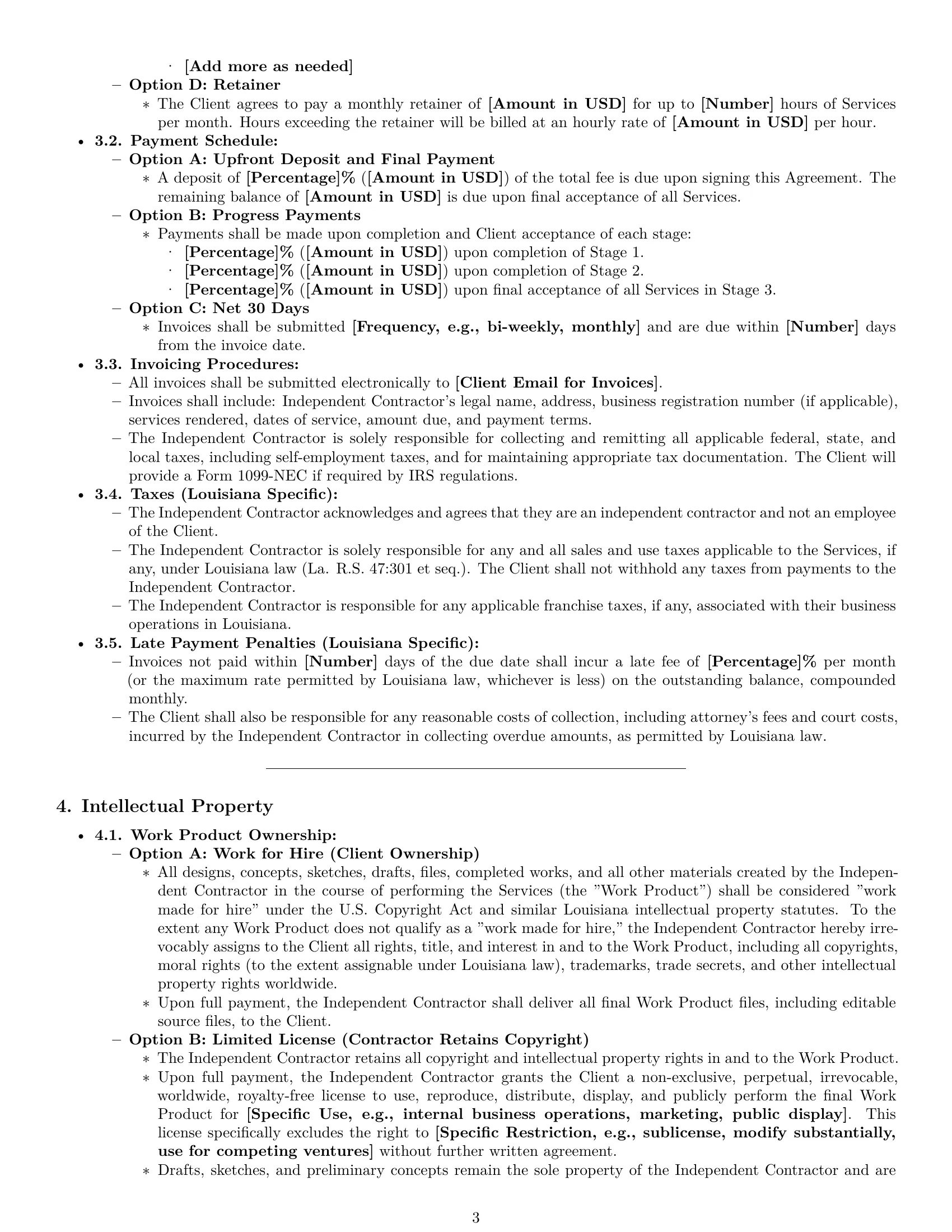 Preview page 3 of Pro Louisiana design independent contractor agreement template