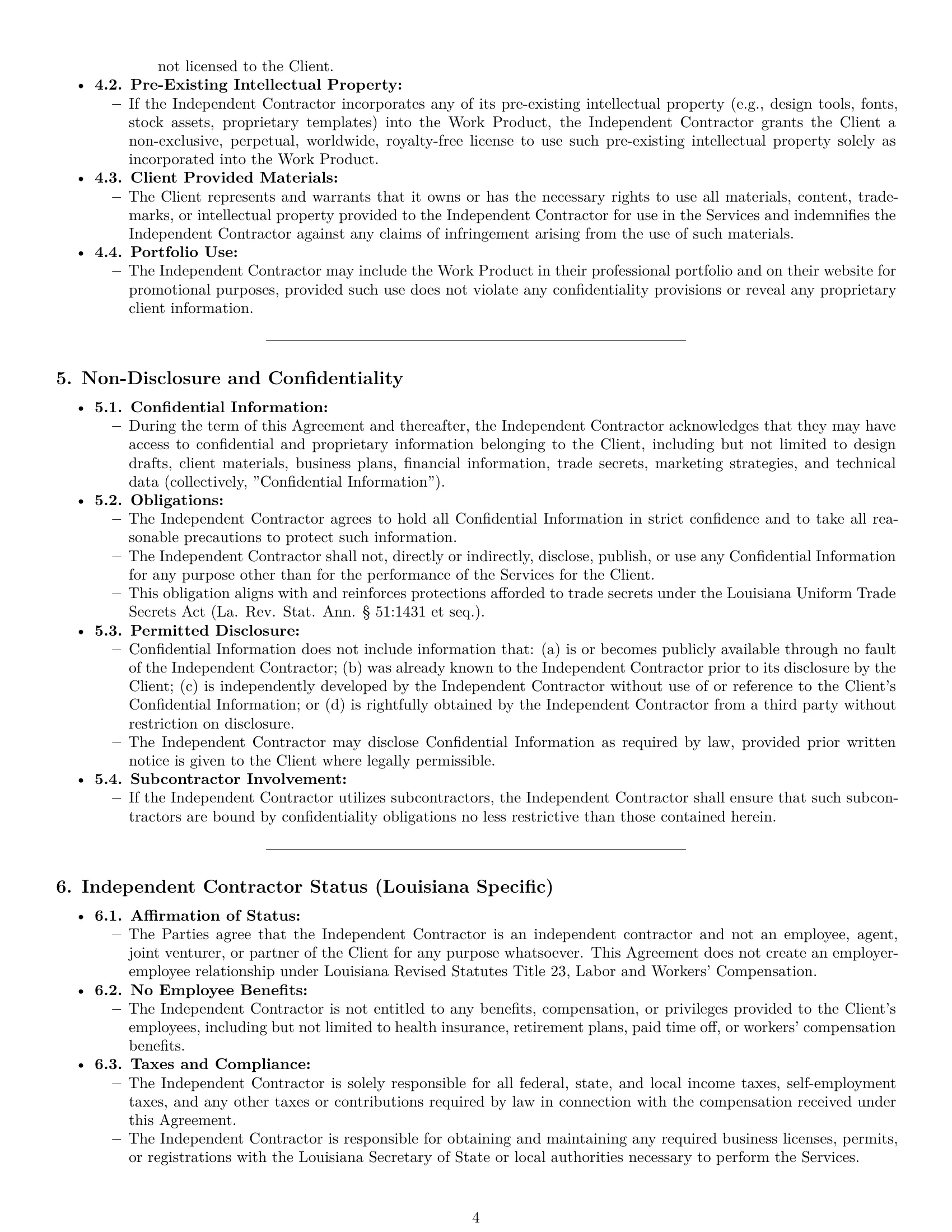 Preview page 4 of Pro Louisiana design independent contractor agreement template