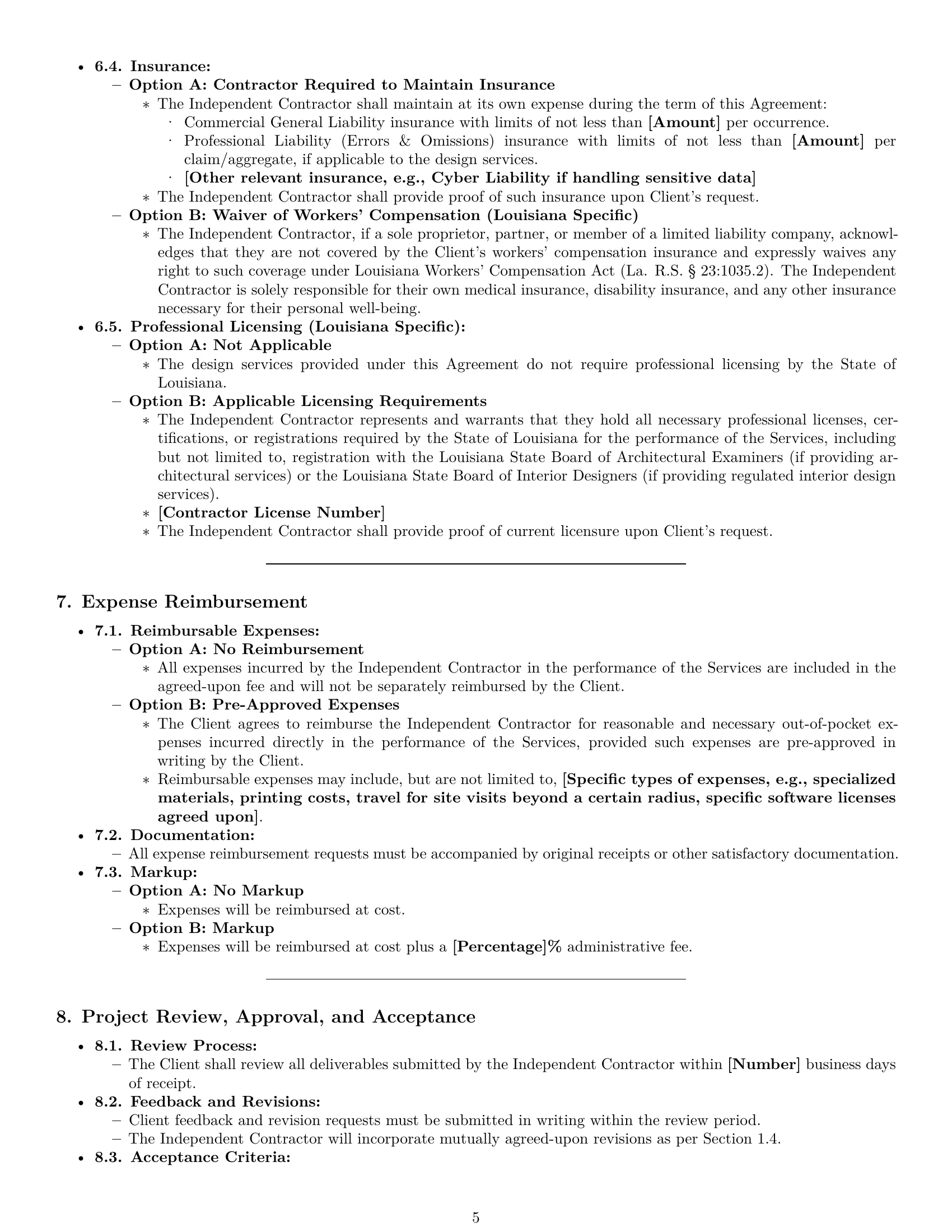 Preview page 5 of Pro Louisiana design independent contractor agreement template