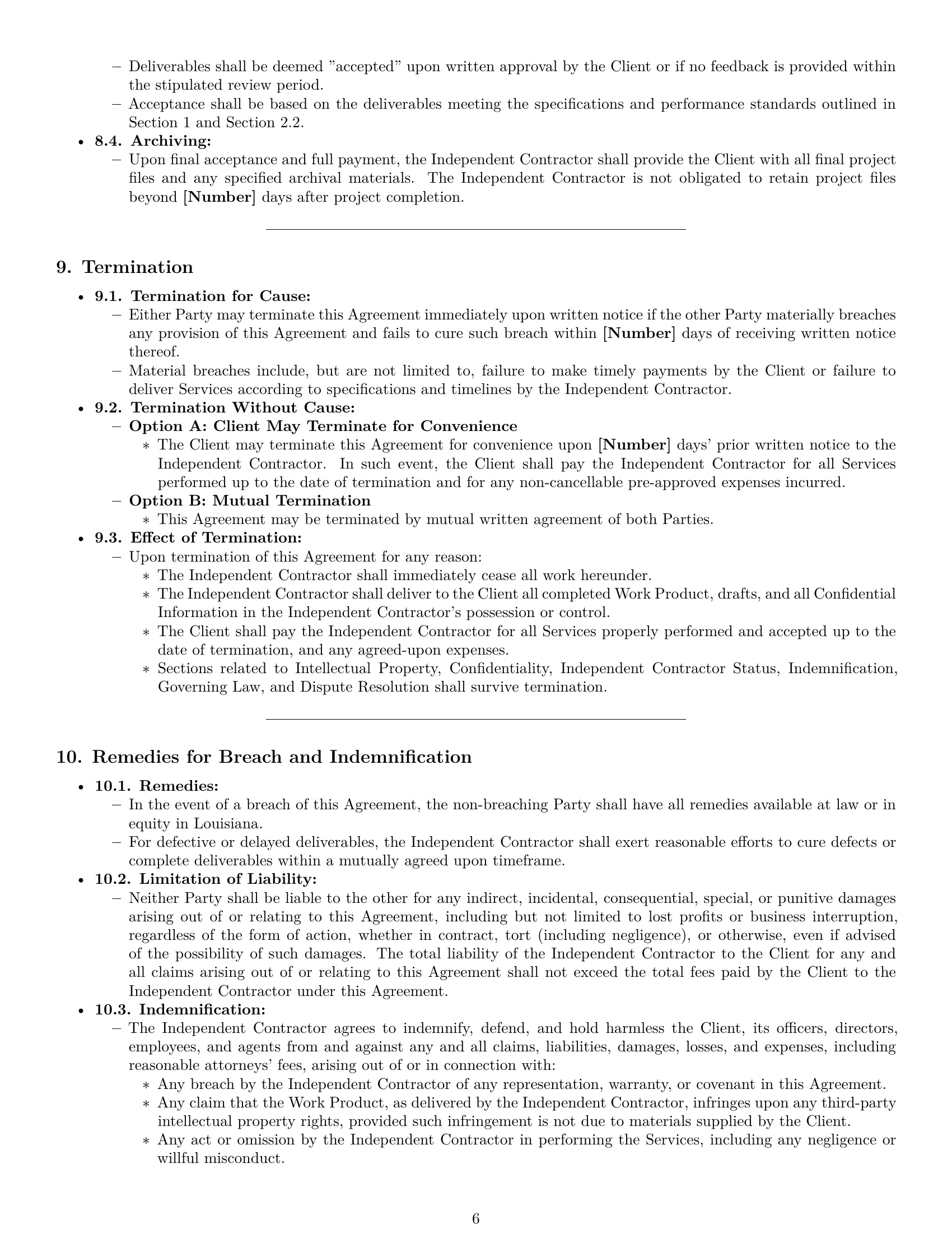 Preview page 6 of Pro Louisiana design independent contractor agreement template