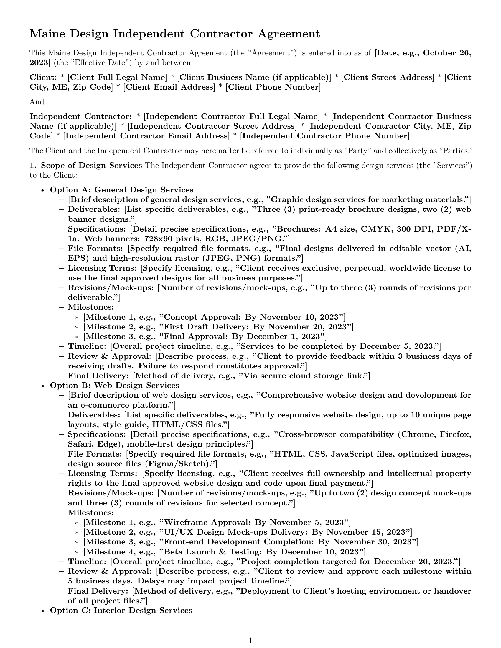Preview page 1 of Pro Maine design independent contractor agreement template