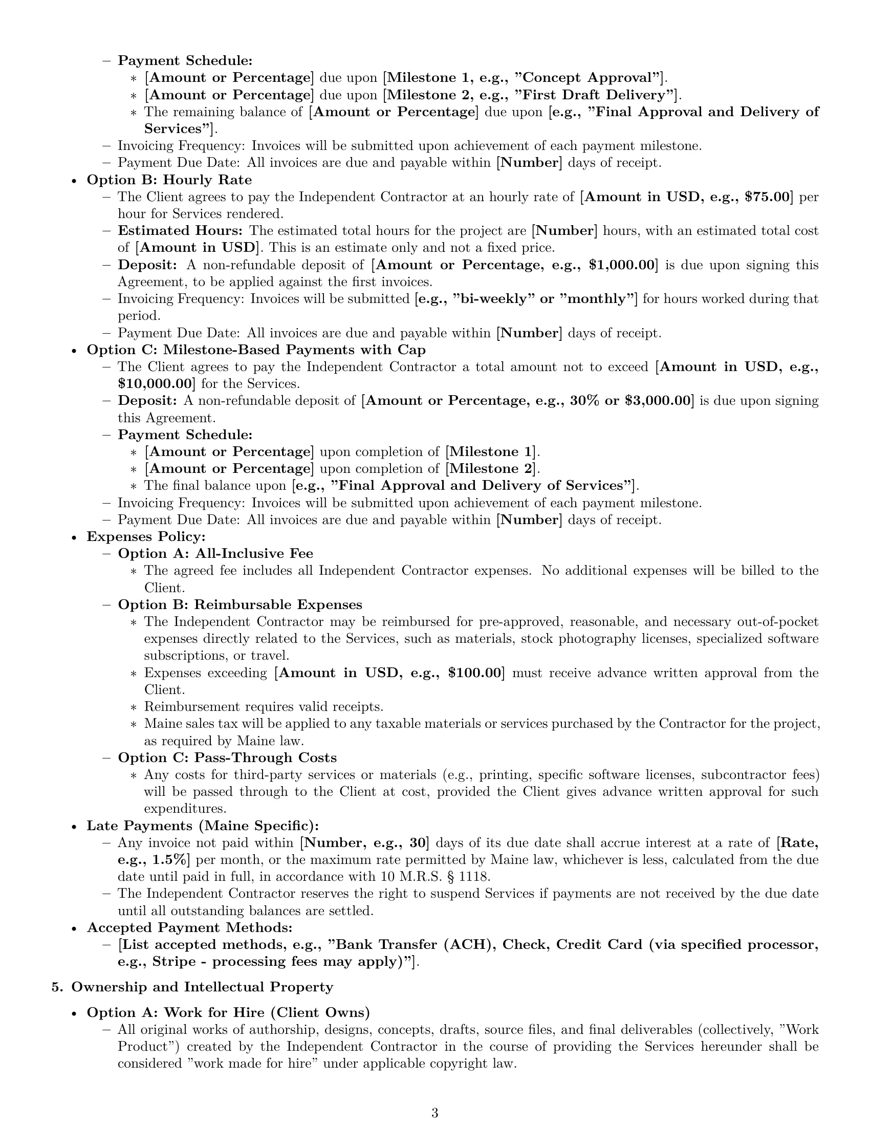 Preview page 3 of Pro Maine design independent contractor agreement template