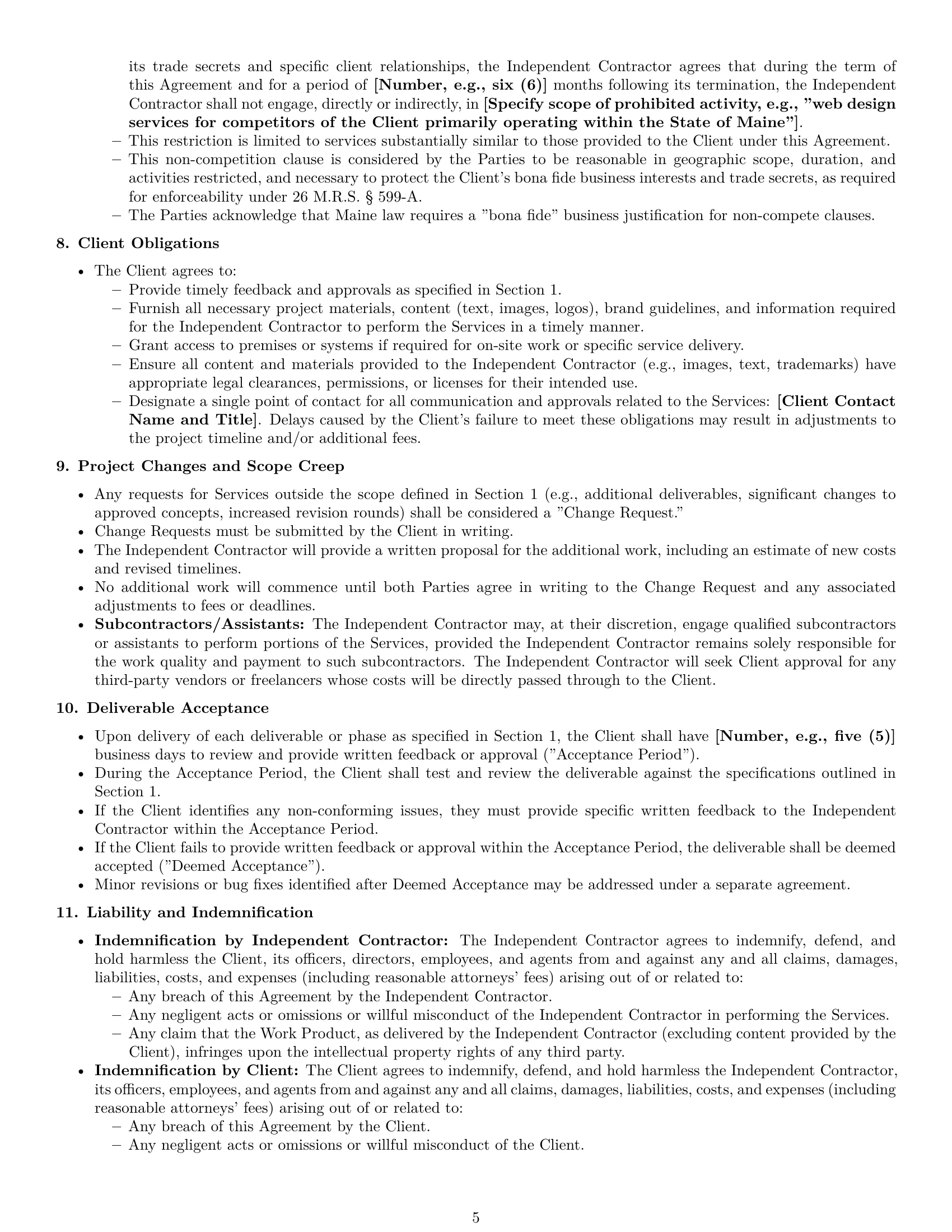 Preview page 5 of Pro Maine design independent contractor agreement template