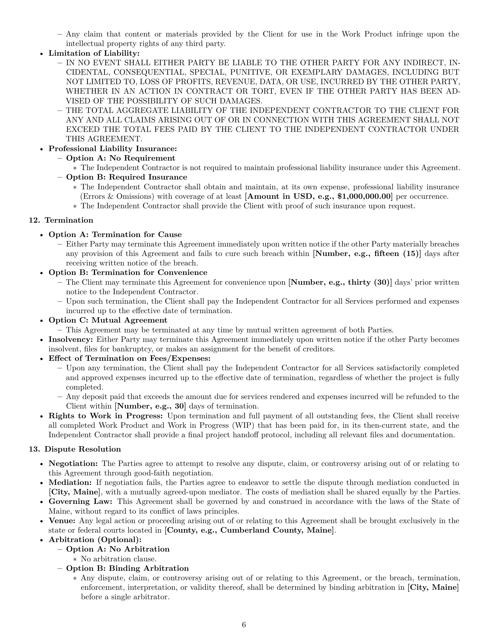 Preview page 6 of Pro Maine design independent contractor agreement template